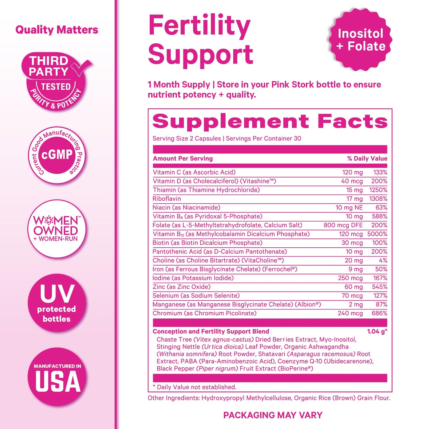 Pink Stork Fertility Bundle for Women Prenatal Vitamin Capsules 1 Count