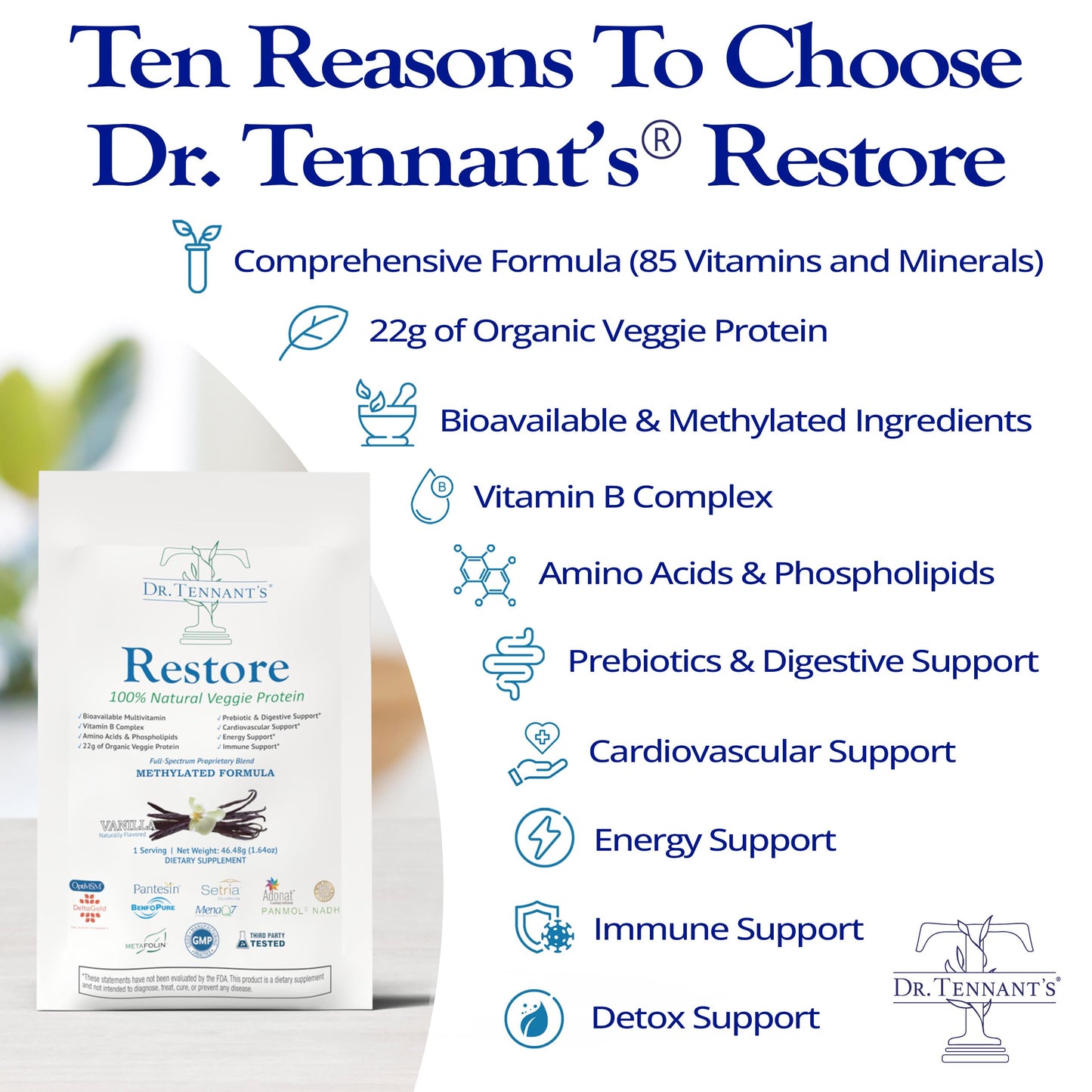 Dr. Tennant's Restore Vanilla Protein Powder, 9.9 Ounce