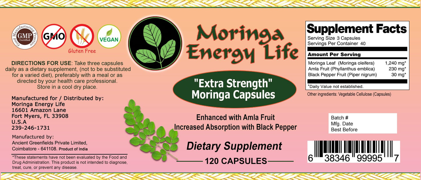 Moringa Energy Life Moringa Extra Strength Capsules 120 Capsules