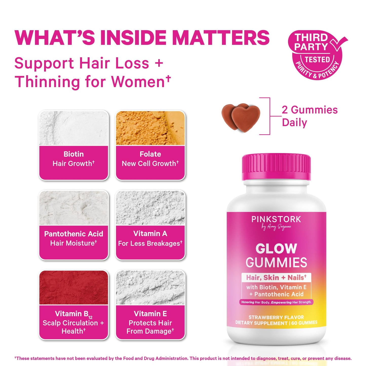 Pink Stork Total Glow Gummies for Women – Hair, Skin & Nails Vitamin with Biotin, Vitamin A, B6, B12, Folate, Zinc & More – 60 Gummies