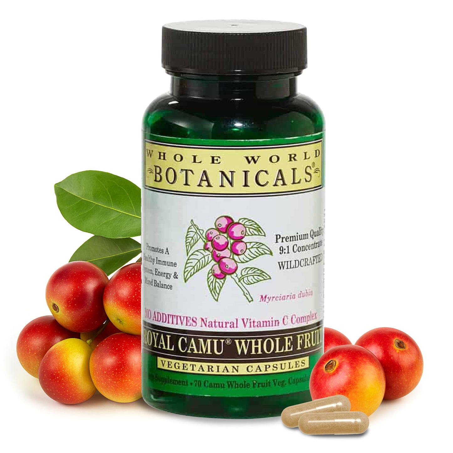Whole World Botanicals Royal Camu Camu Powder - Whole Fruit (Dark) Powder Natural Vitamin C Source Capsules, 120 Count