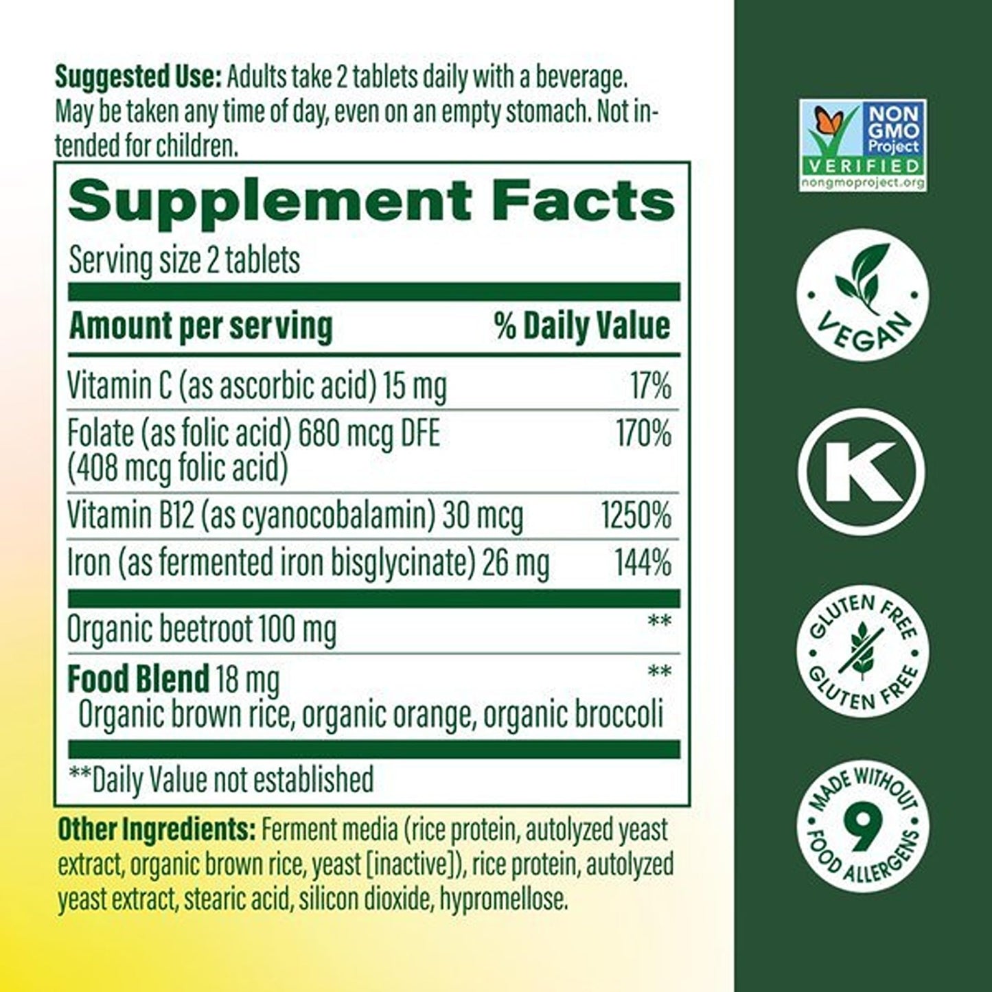 MegaFood Blood Builder Iron Supplement Tablets 72 Count