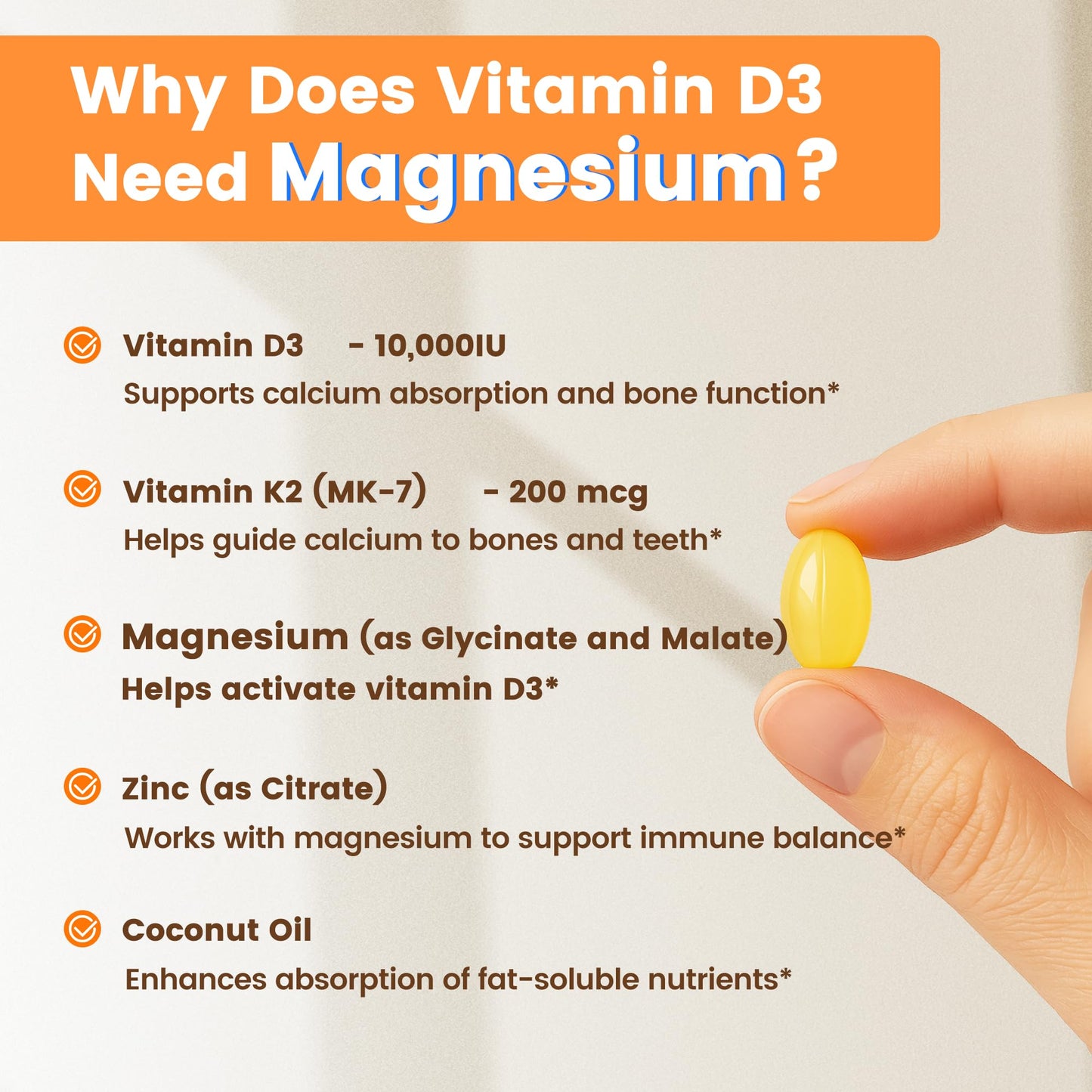 VEV Corefeel Vitamin D3 K2 10,000 IU Magnesium Supplement Softgels 300