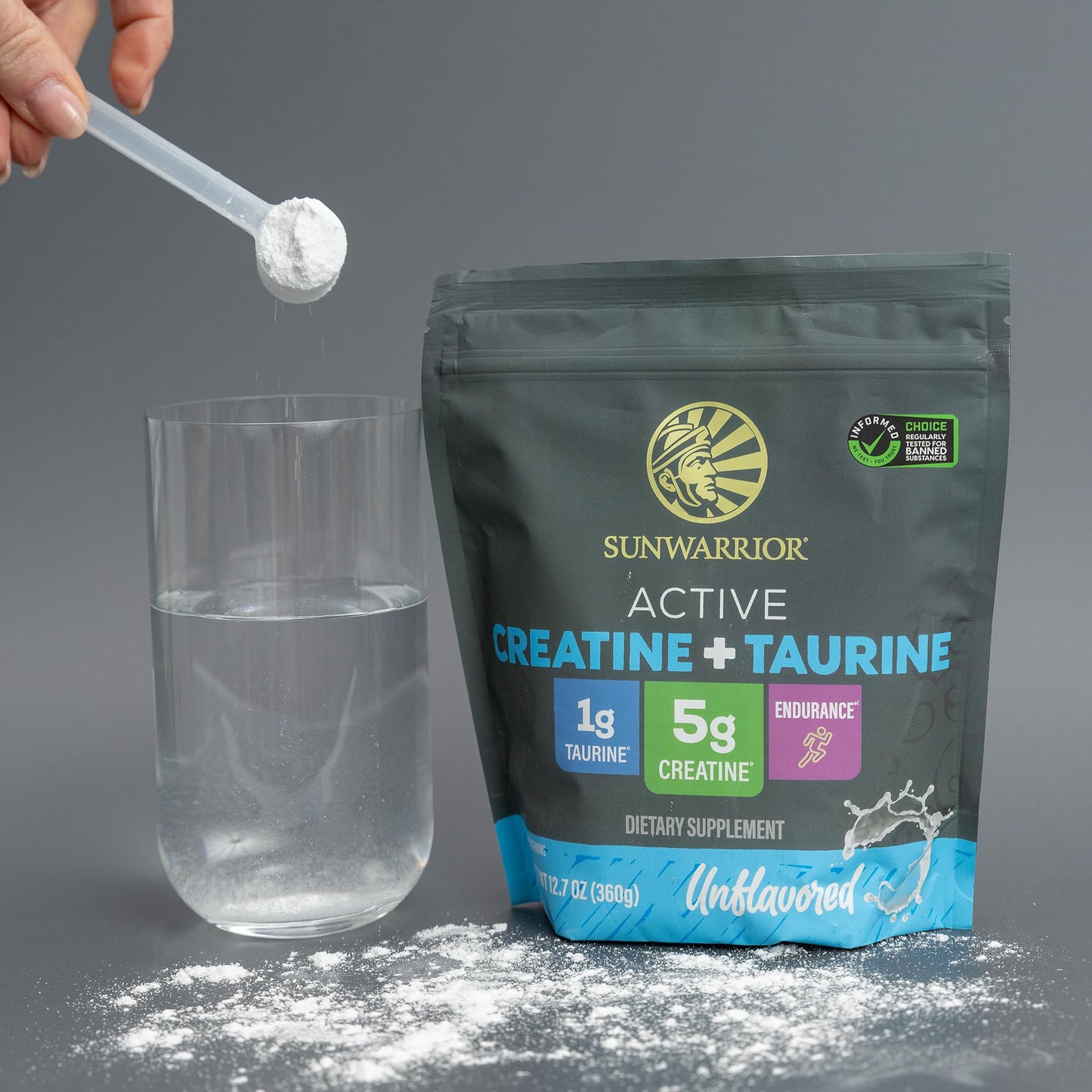 Sunwarrior Creatine Monohydrate Powder Taurine Supplement, 60 Servings