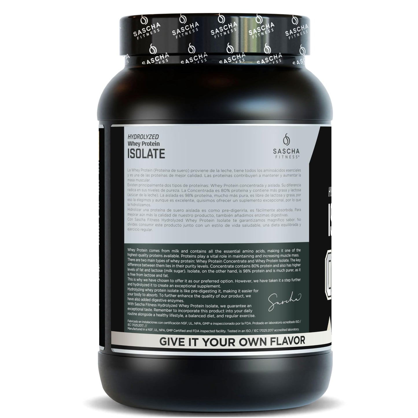 SASCHA FITNESS Hydrolyzed Whey Protein Isolate Powder, 100% Grass-Fed, Unflavored, 1.98 lb