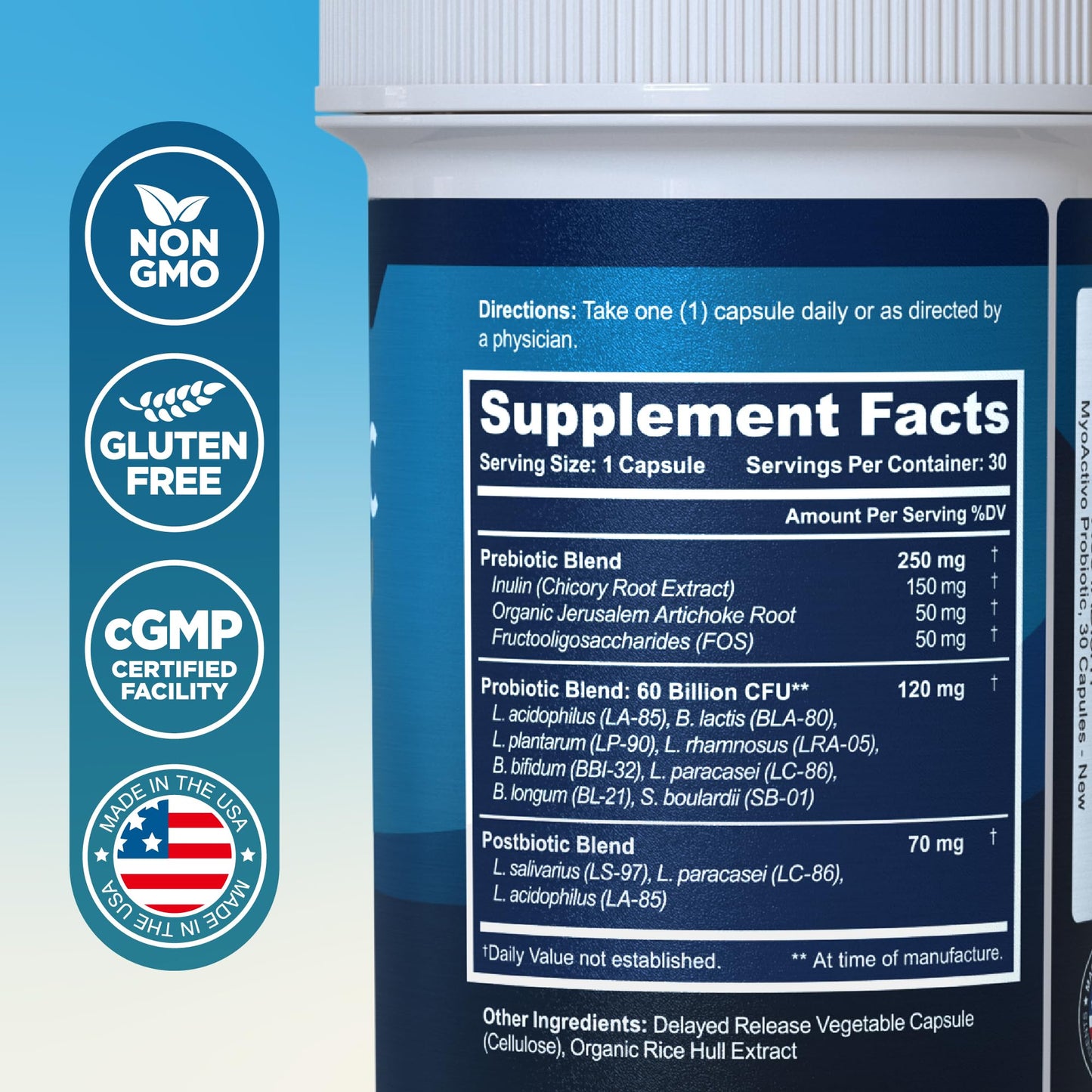MyoActivo 60 Billion CFU Probiotic Tri-Blend 8 Strains Capsules 30 Count