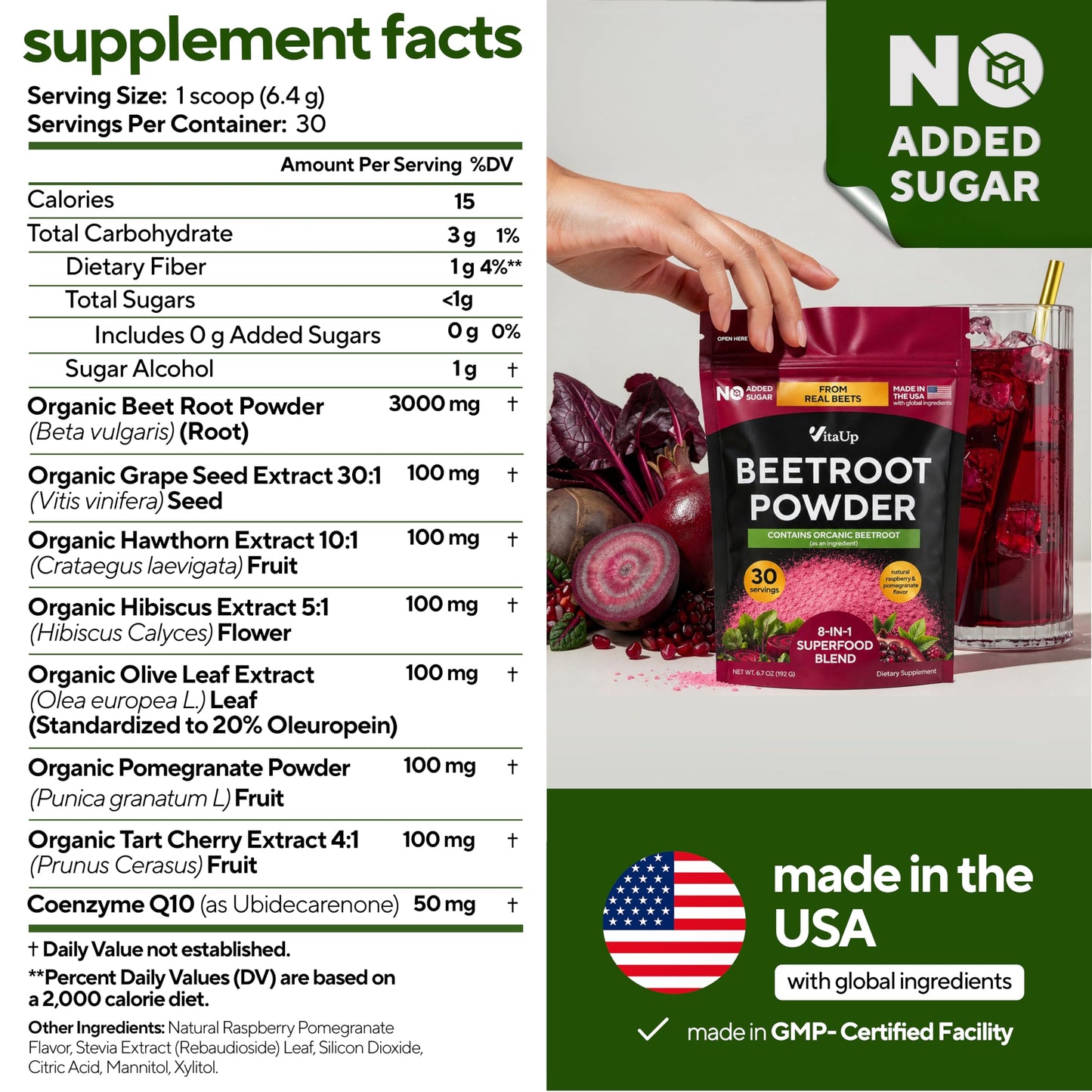 VitaUp Beet Root Powder 8 in 1, 6.7 Ounce