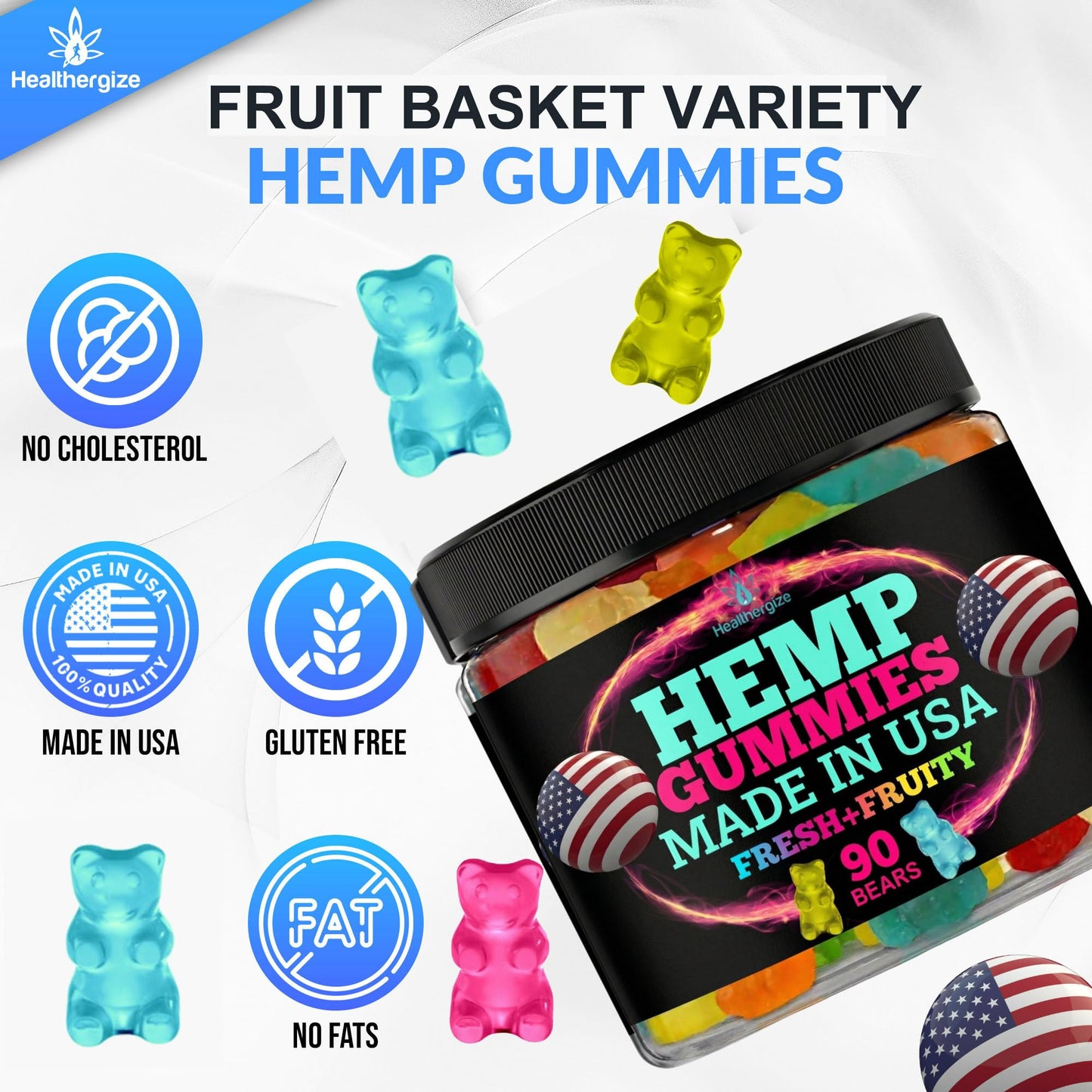 Healthergize Hemp Gummies for Sleep and Rest Gummy, 90 Count