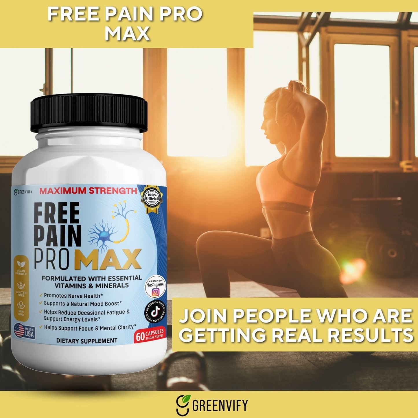 GREENVIFY Free Pain ProMax Maximum Strength 60 Capsules