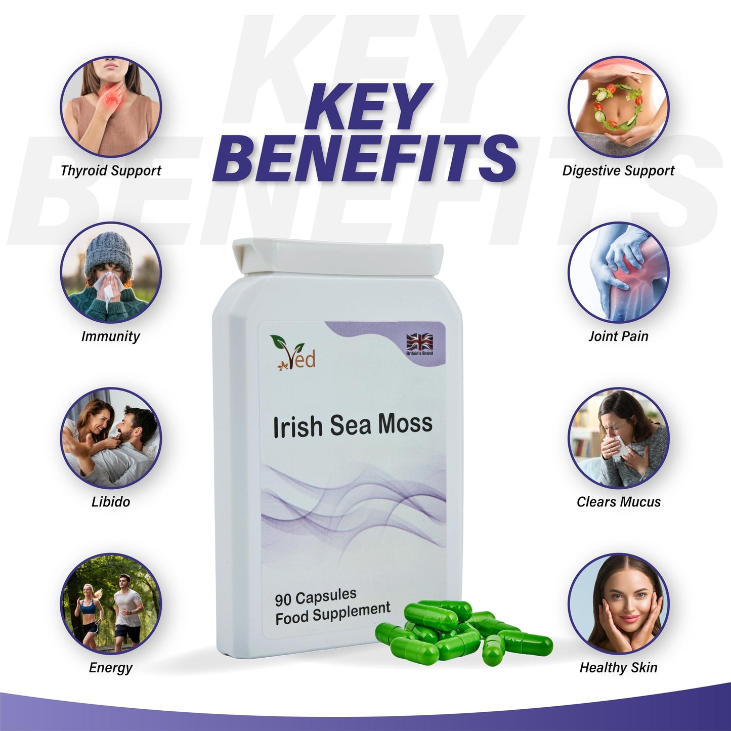 Ved Organic Irish Sea Moss (Chrondrus crispus) 1200 mg Capsules, 90 Count