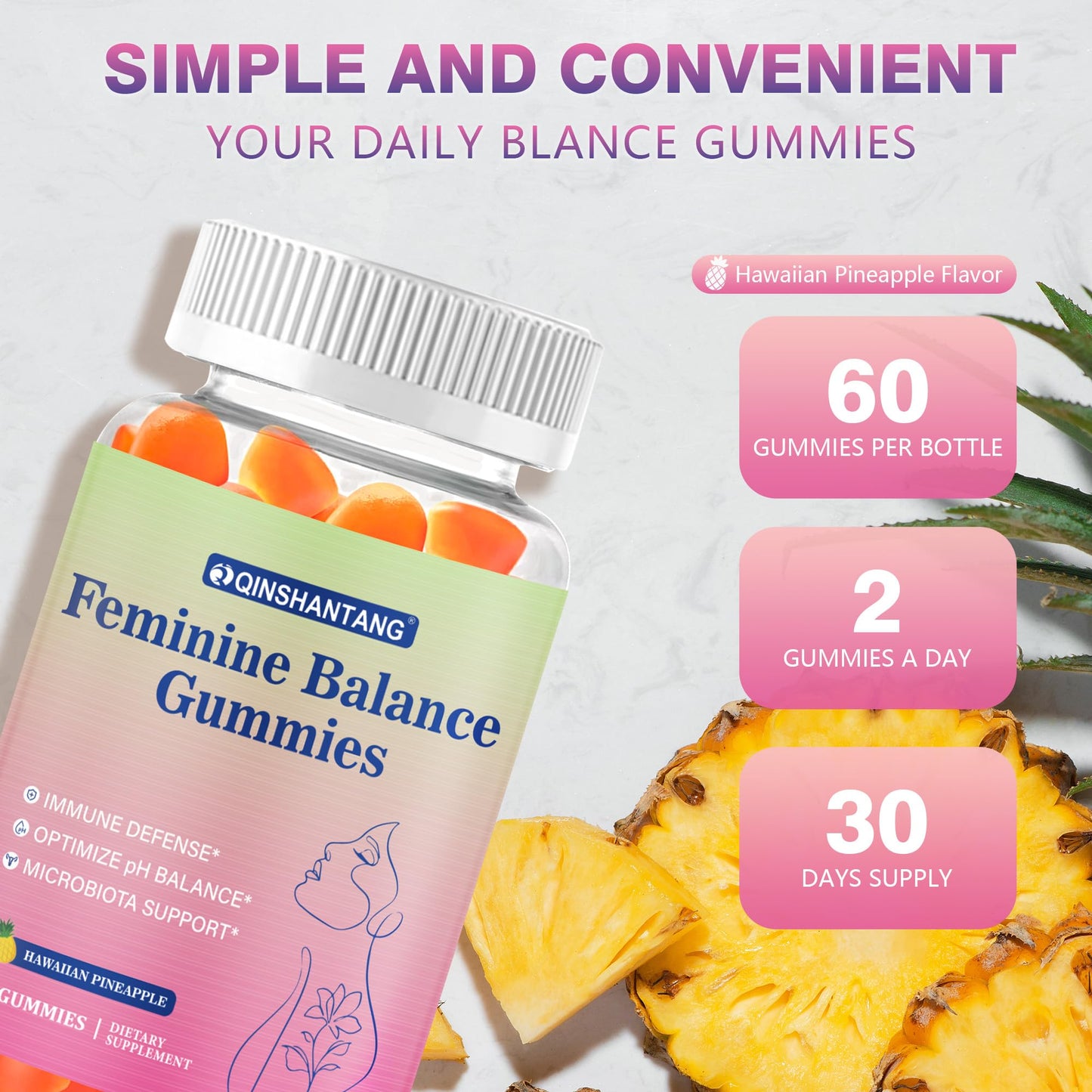 QIN SHAN TANG Pineapple Gummies for Women pH Balance, Gummy, 120 Count