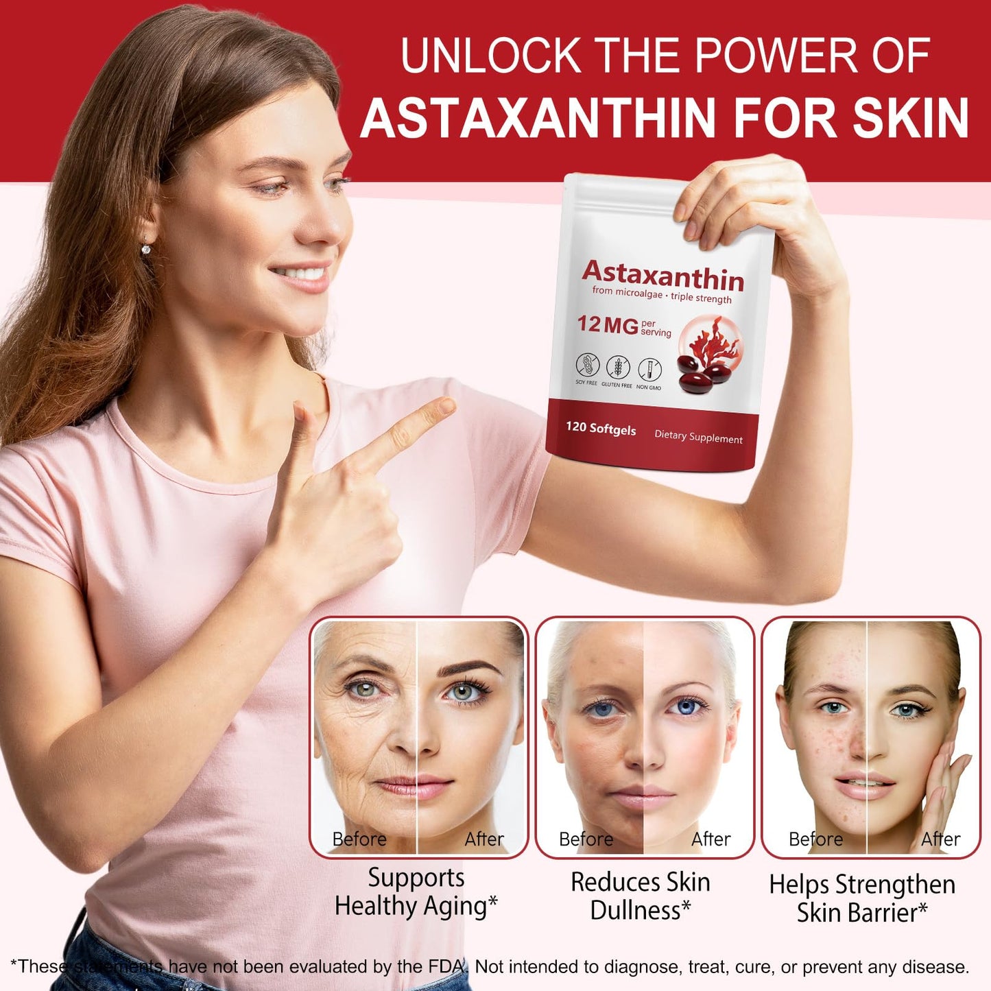 AIQIUSHA Astaxanthin Supplements 12mg with Coconut Oil Gummies 120 Count