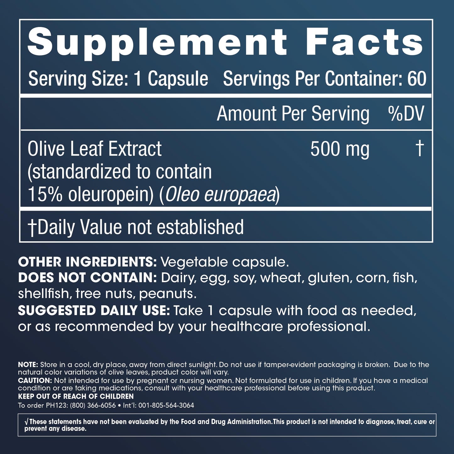 ProHealth Olive Leaf Extract 500 mg (15% Oleuropein) Capsules 60 Count