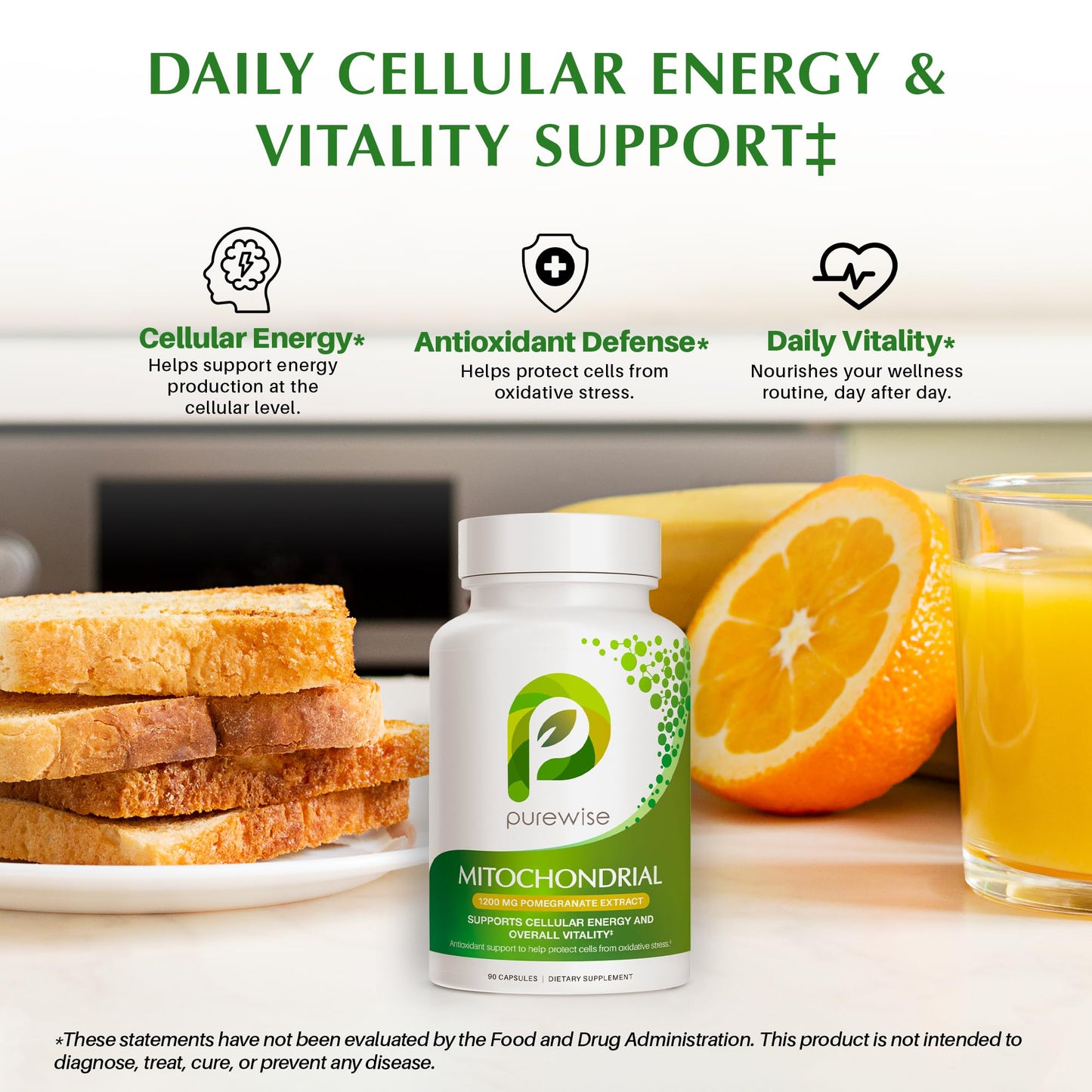 PureWise Mitochondrial Supplements with 1200 mg Pomegranate Extract 90 Capsules