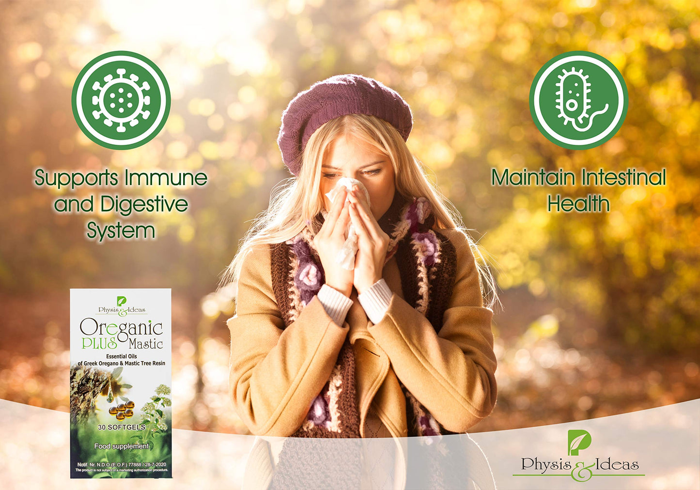 Physis & Ideas Oreganic Plus Mastic Oregano Essential Oil Capsules & Chios Mastic Gum Oil Wild Oregano Softgels Organic Non-GMO 30 Count