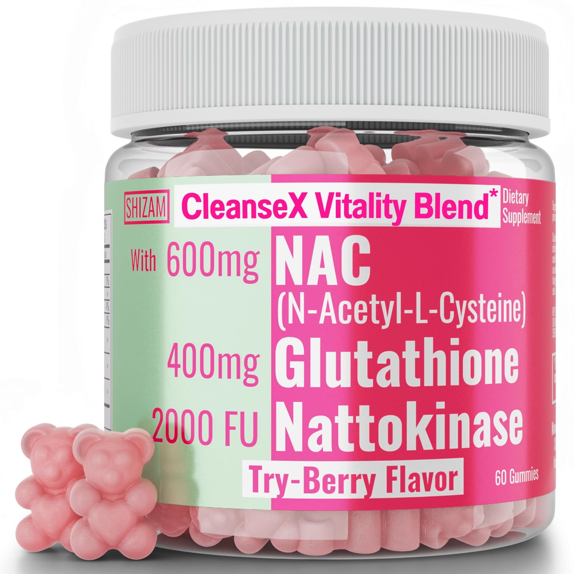 SHIZAM N-Acetyl Cysteine Gummies with Nattokinase & Reduced Glutathione, 60 Gummies