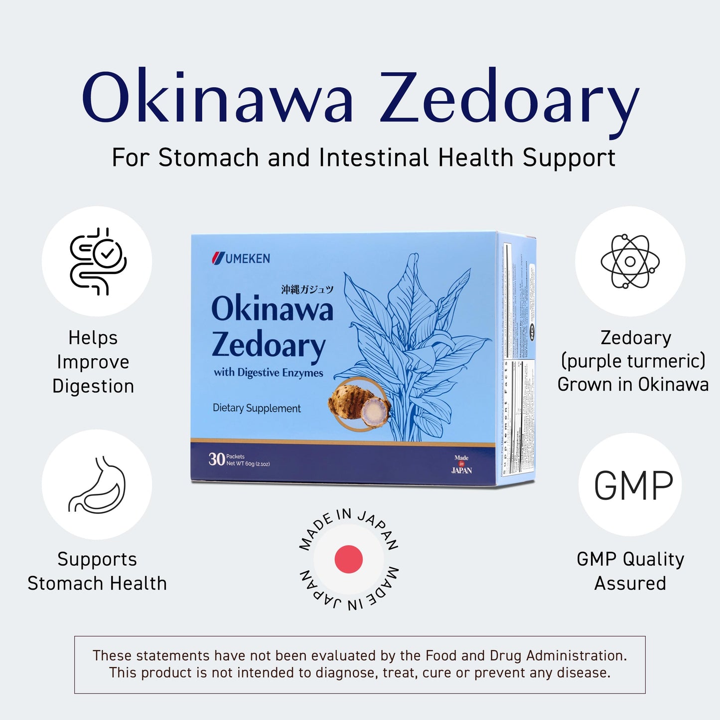 Umeken Okinawa Zedoary – Purple Turmeric with Fermented Cabbage Extract, Bitter Melon, and 5 Digestive Enzymes, Gut & Digestive Health Supplement, 30 Tablets