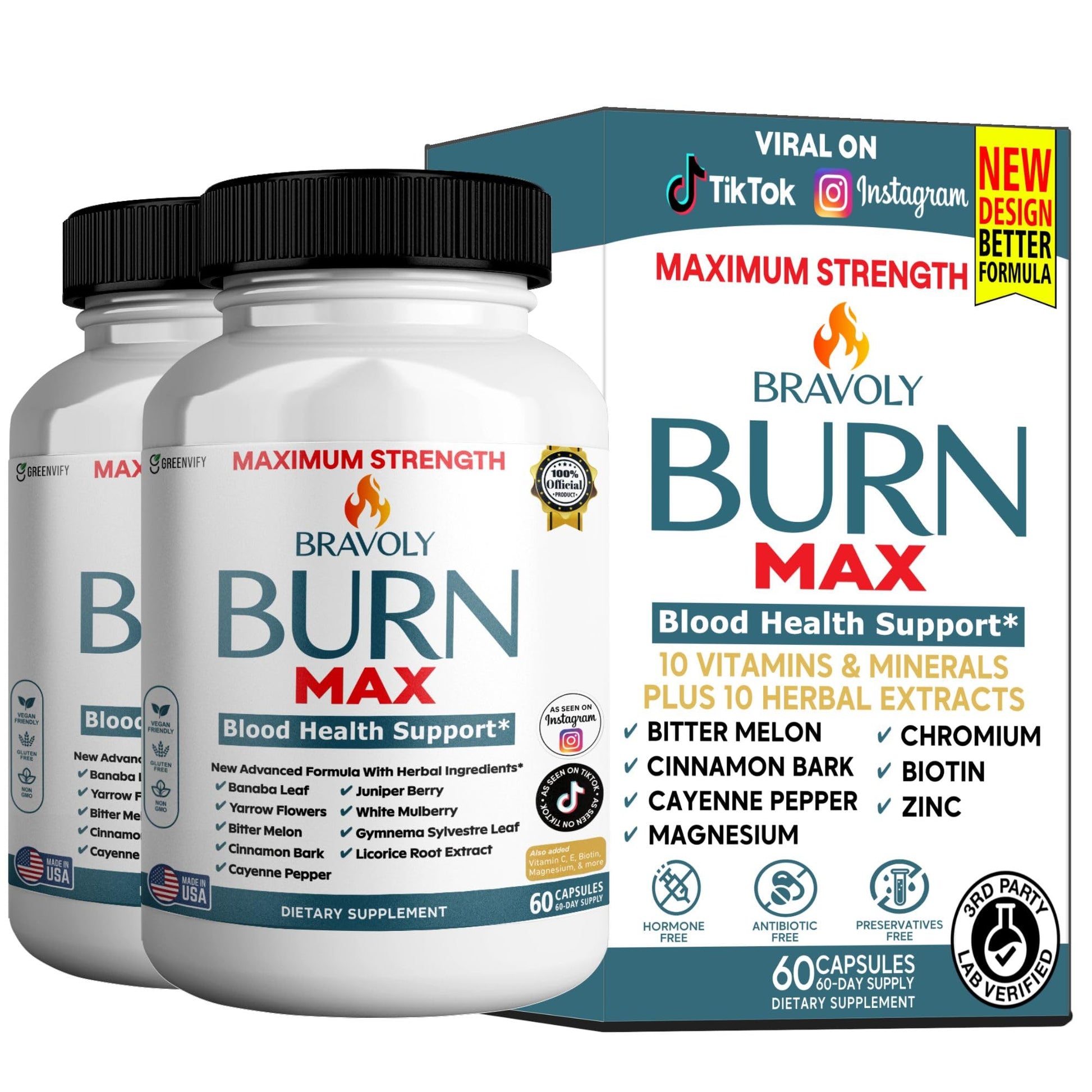 GREENVIFY Bravoly Burn Max Blood Health Support Maximum Strength 60 Capsules