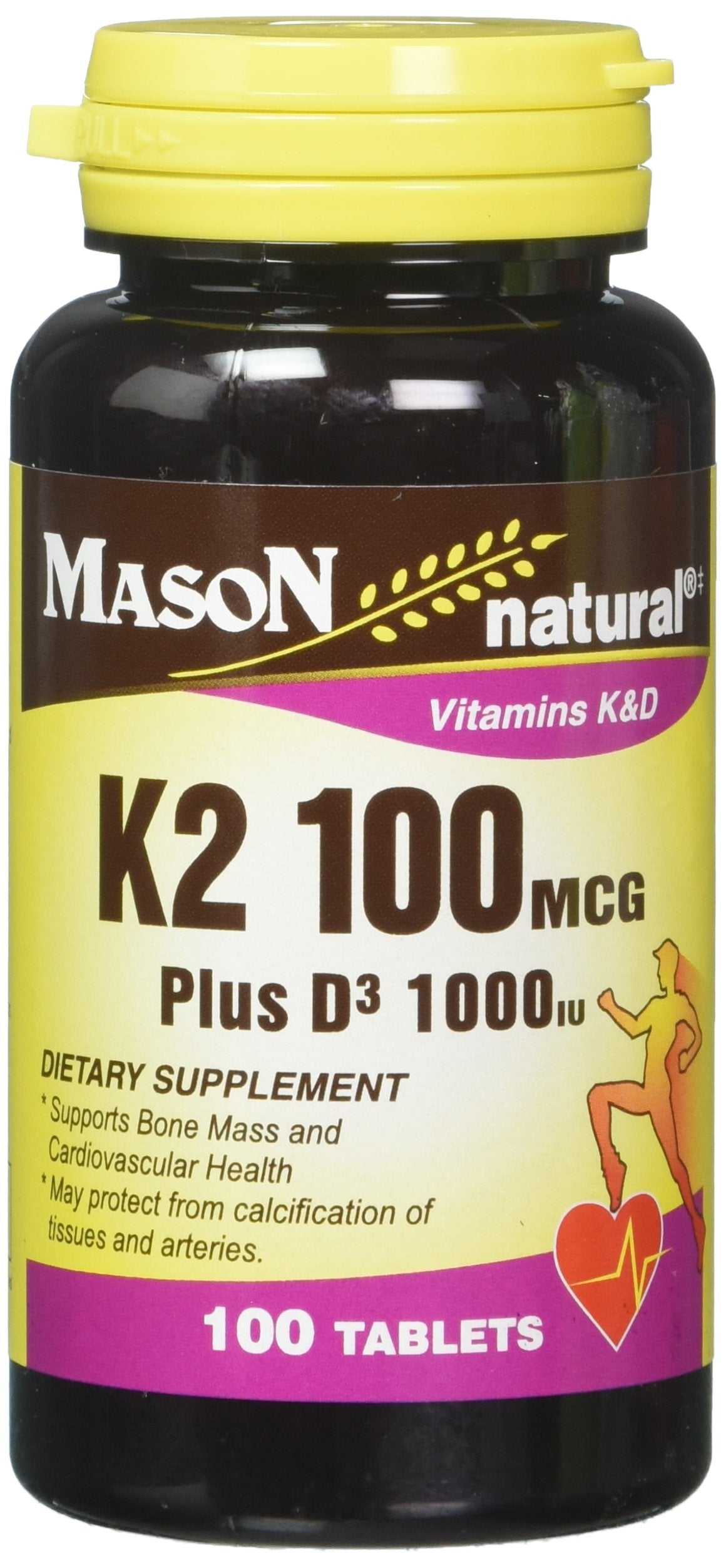 Mason Natural Vitamin K2 100 mcg Plus D3 1000 IU Tablets, 300 Tablets