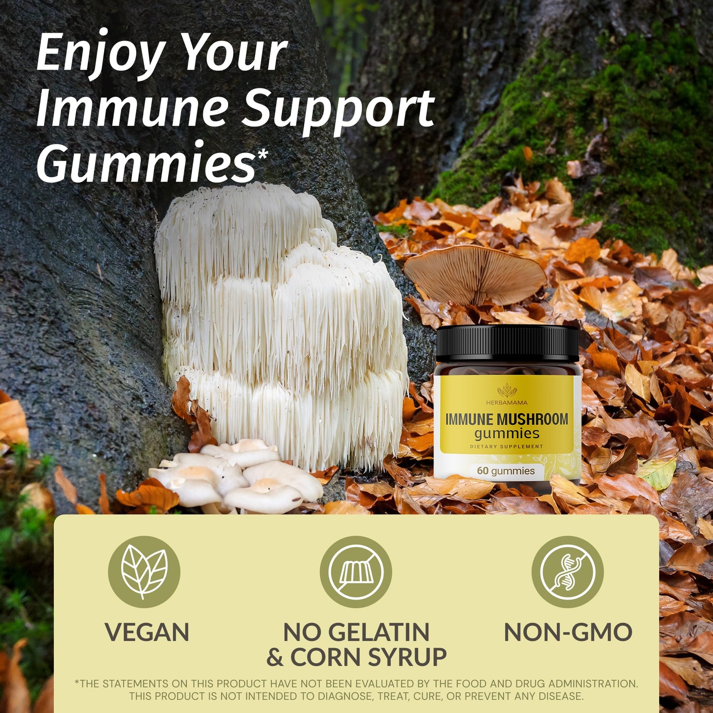 HERBAMAMA Immune Support Mushroom Gummies (Gummy, 60 Count)
