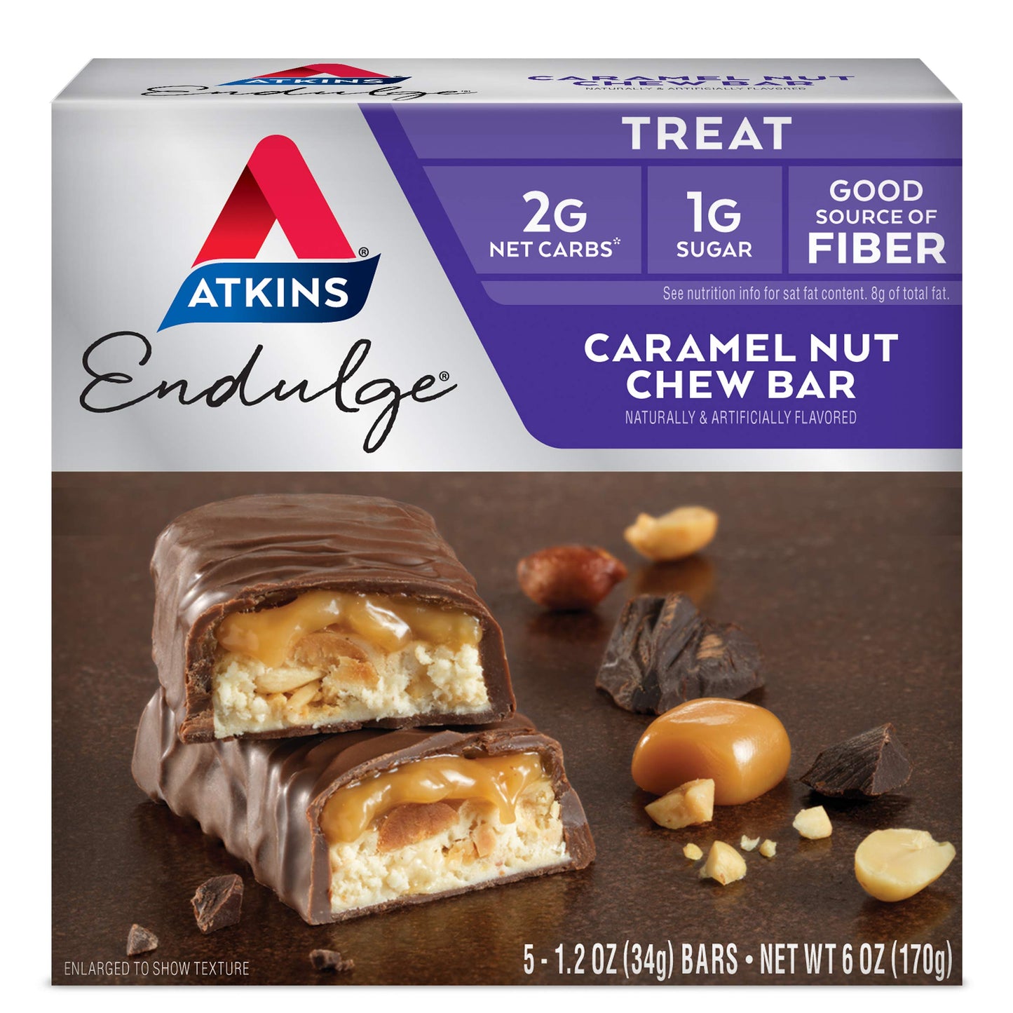 Atkins Endulge Chocolate Caramel Mousse Bar and Caramel Nut Chew Bar Bundle, 12 Bars