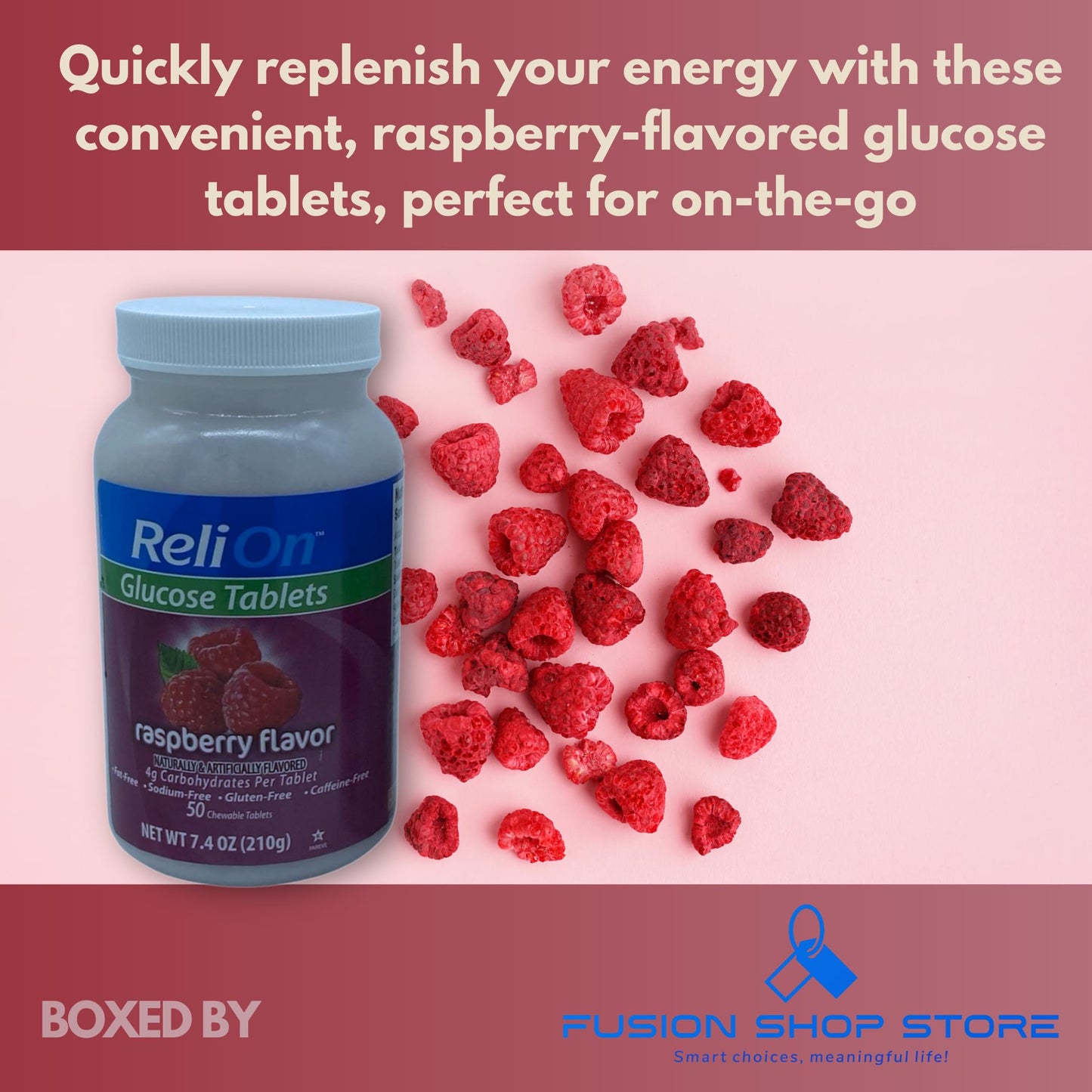 Fusion Shop Store Glucose Tablets Raspberry Flavor 50 Tablets