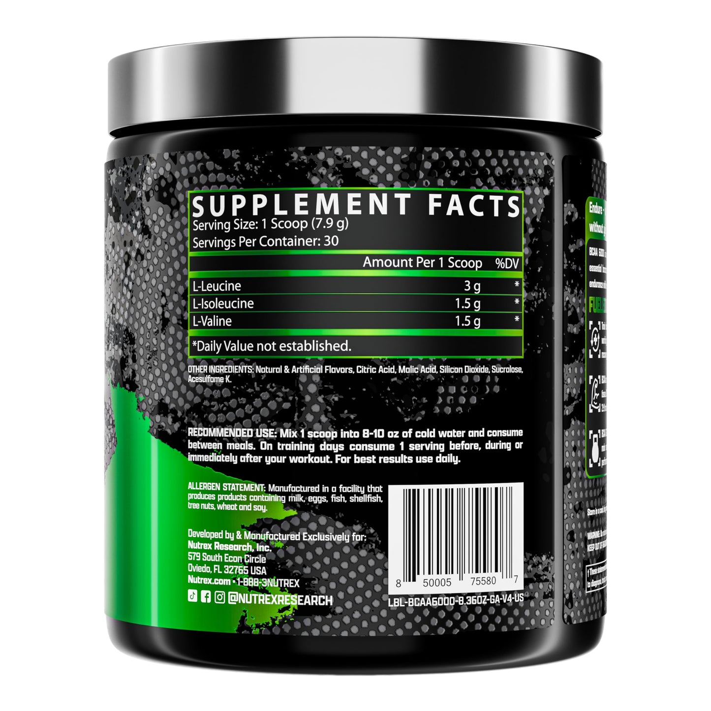 Nutrex Research BCAA Powder 6000 Amino Acid - 6 Grams of BCAAs Amino Acids Supplement for Post Workout Recovery & Muscle Growth - Amino Energy Workout Recovery Drink 8.4 Ounce