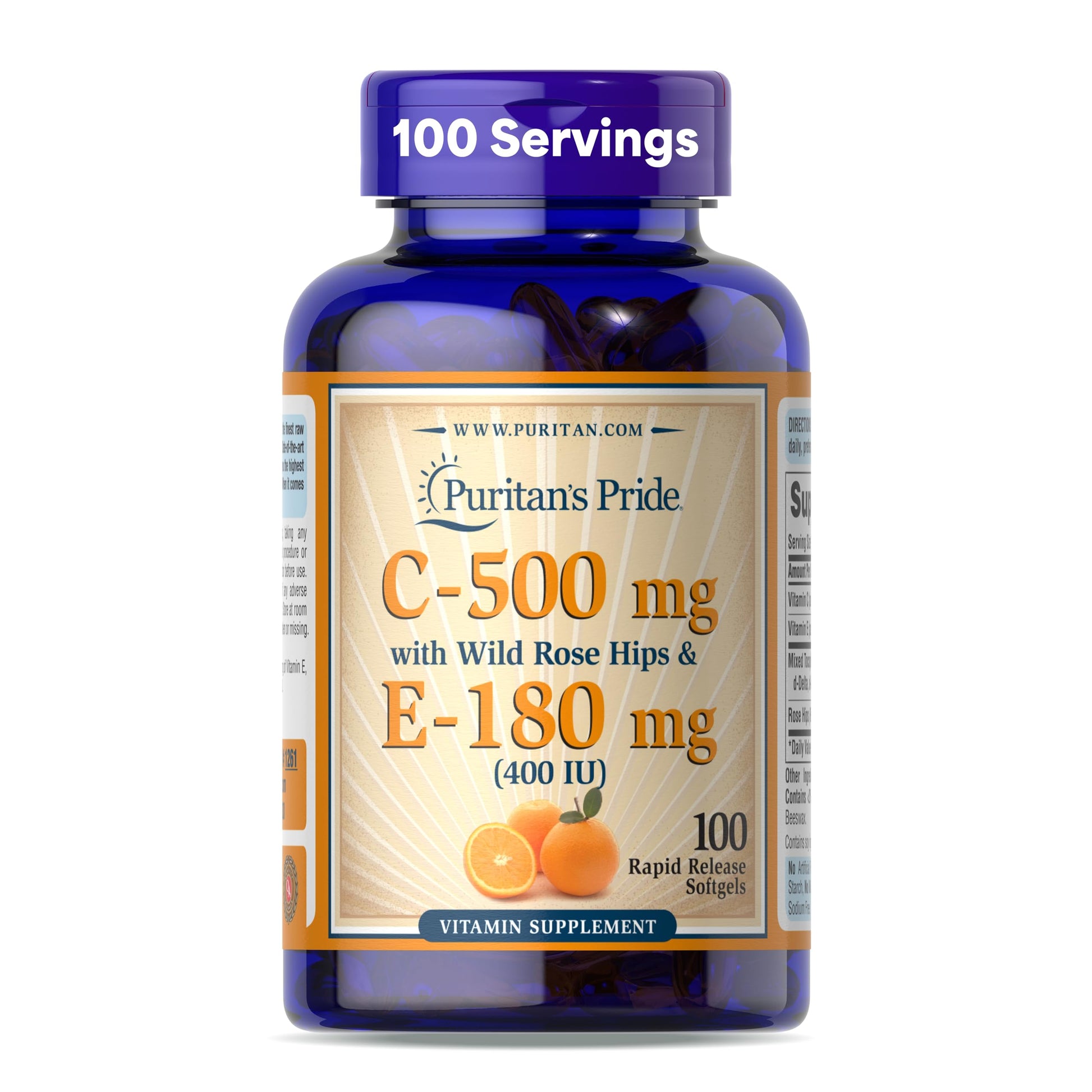 Puritan's Pride Vitamin C-500mg with Rose HIPS and Vitamin E-400 Softgels, 100 count