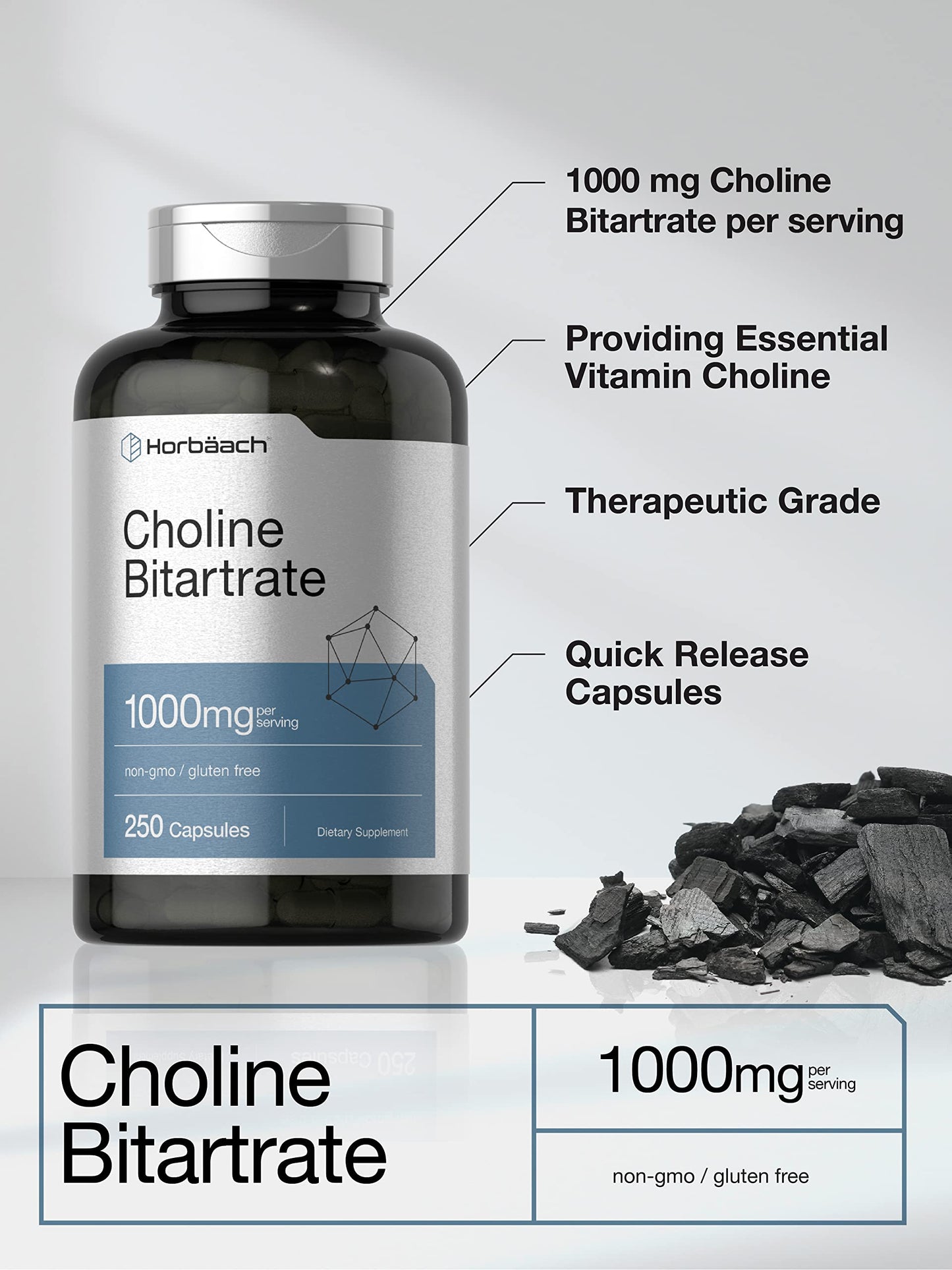 Horbäach Choline Bitartrate Supplement 250 Capsules