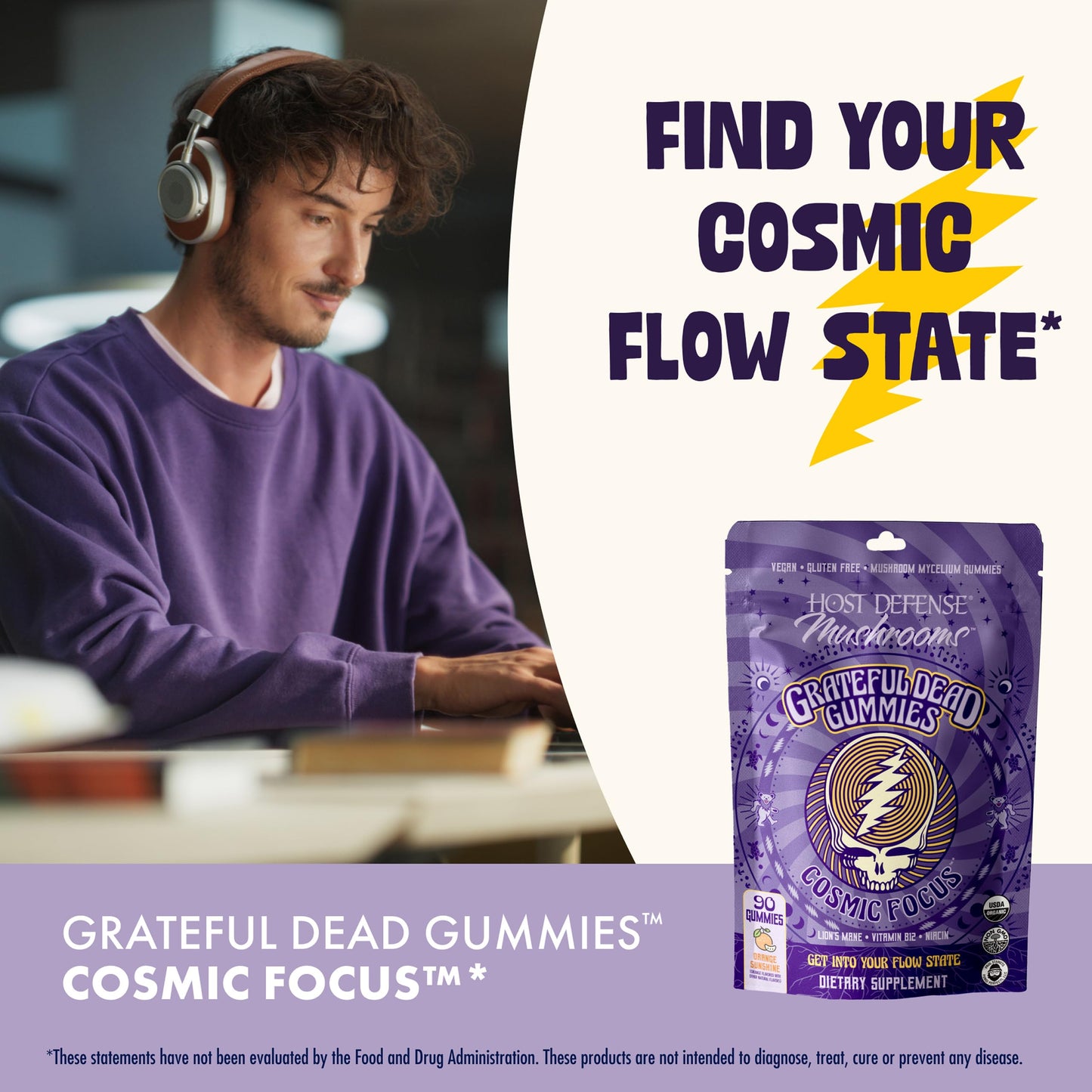 Host Defense Cosmic Focus Grateful Dead Gummy 90 Count