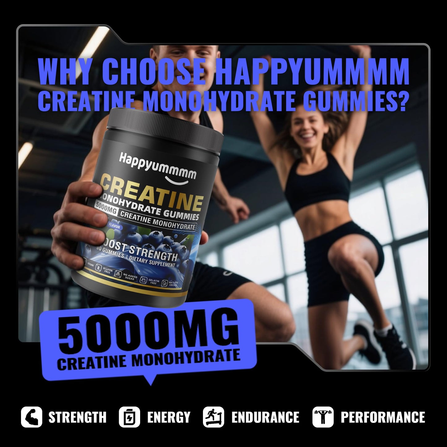 Happyummmm nutrition Creatine Monohydrate Gummies, 90 Gummies