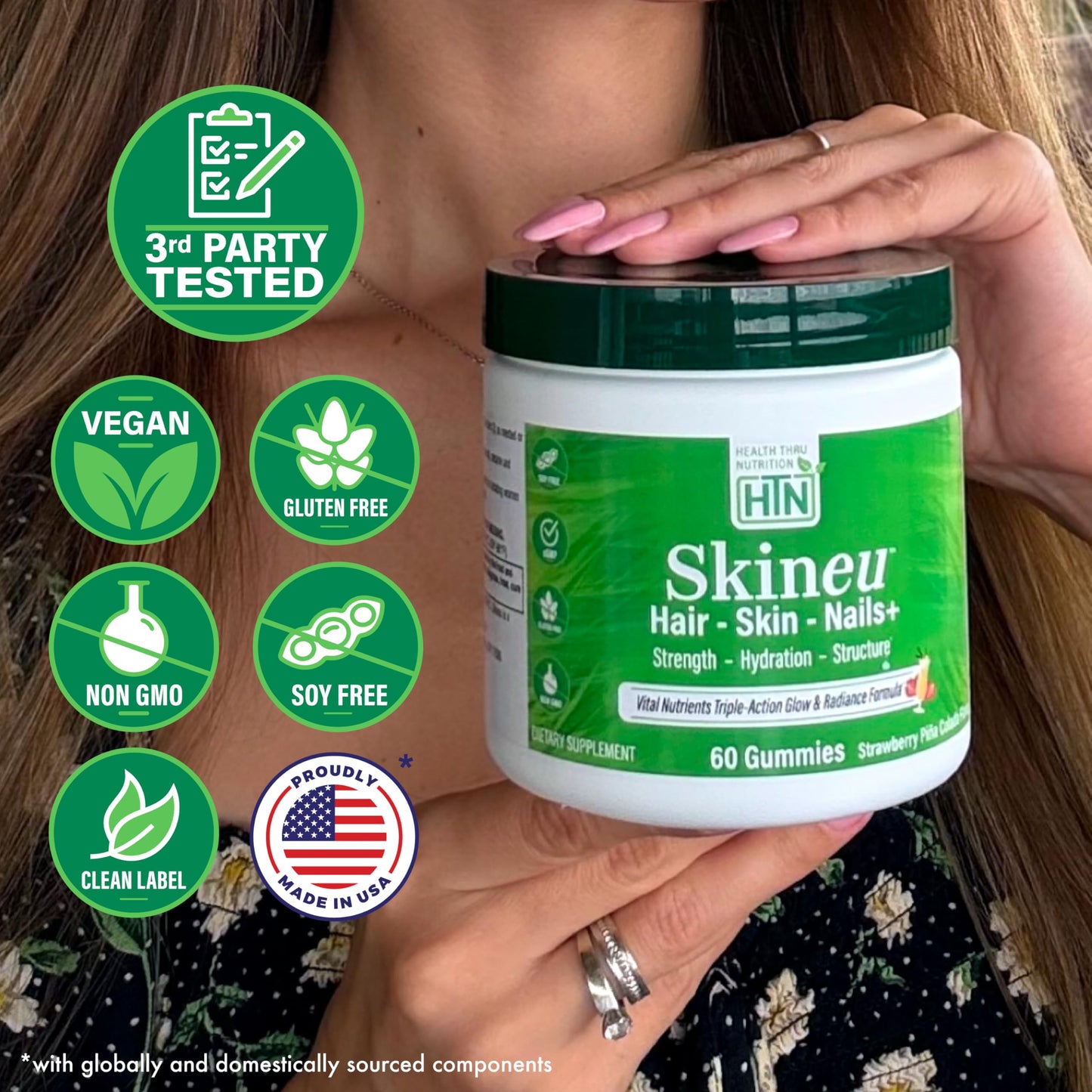 Health Thru Nutrition Skineu Hair, Skin & Nails+ Gummies, 60 Gummies
