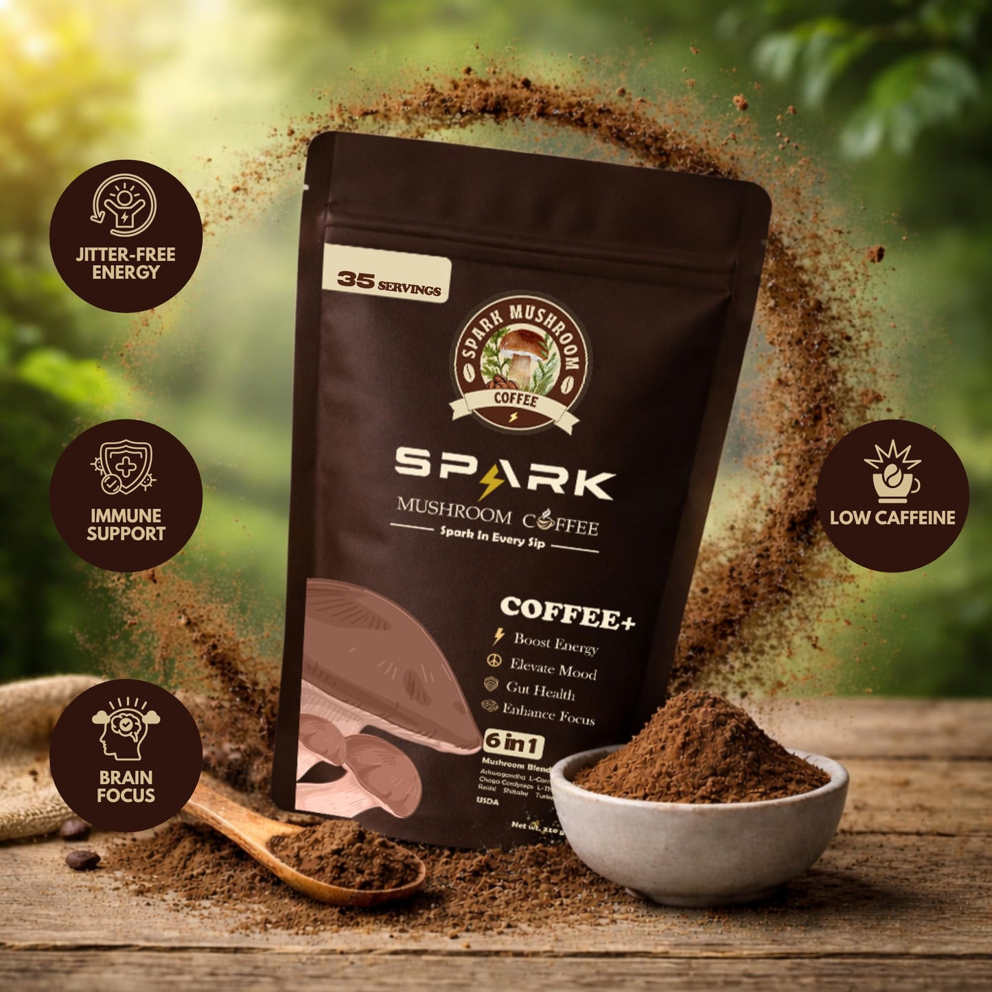 Spark Mushroom Coffee Powder 7.4 oz