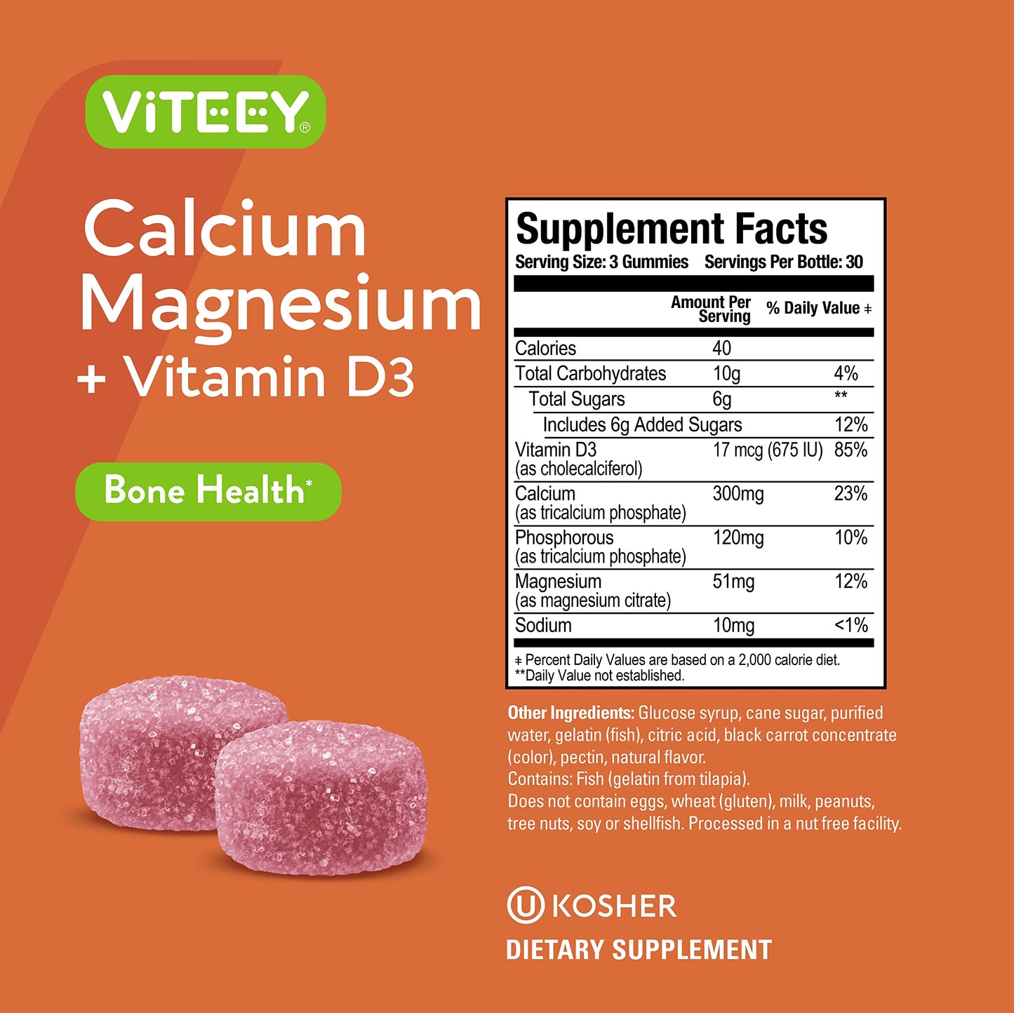Viteey Calcium Gummies with Vitamin D3 and Magnesium Gummies, 180 Count