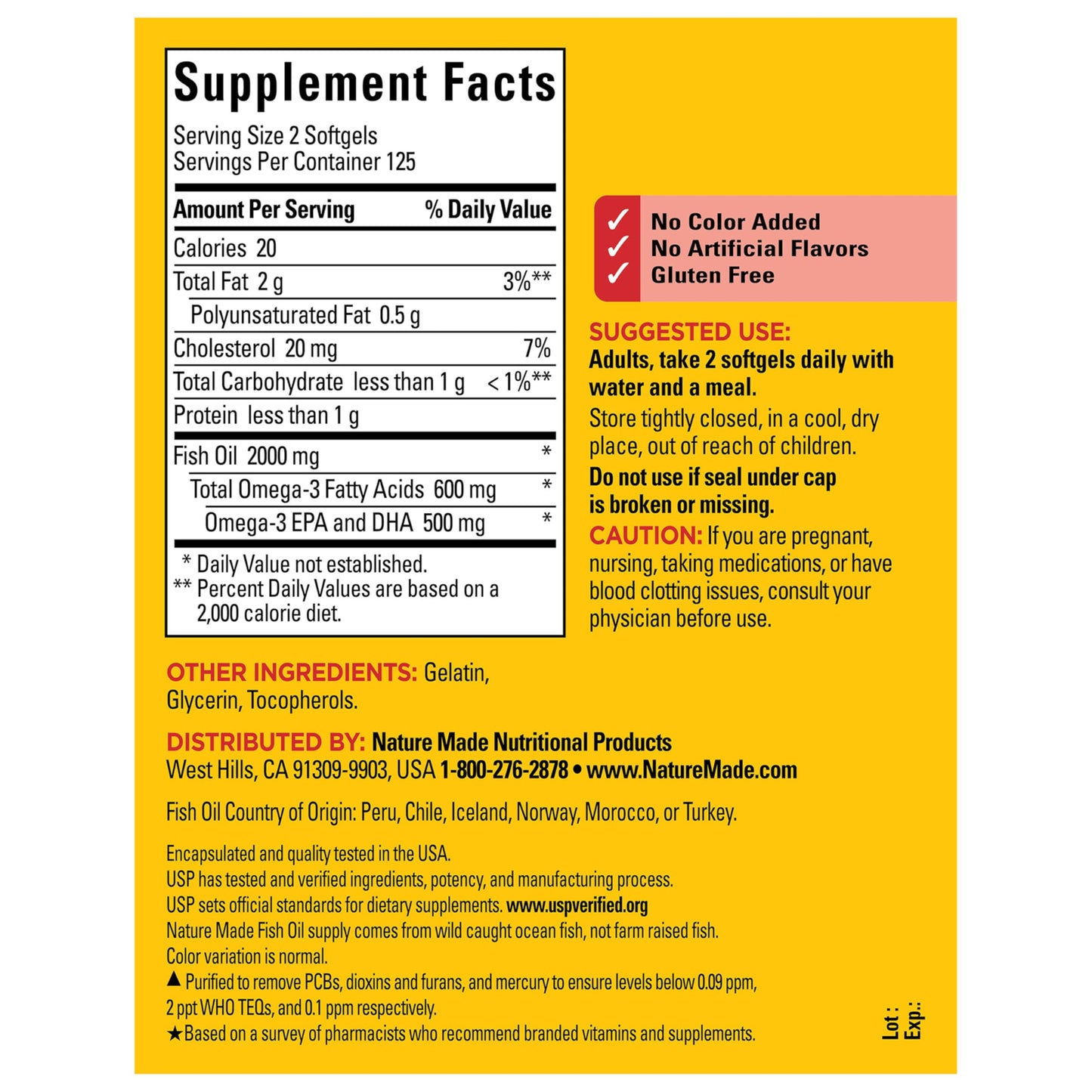Nature Made Fish Oil Omega 3 Supplements 250 Softgels
