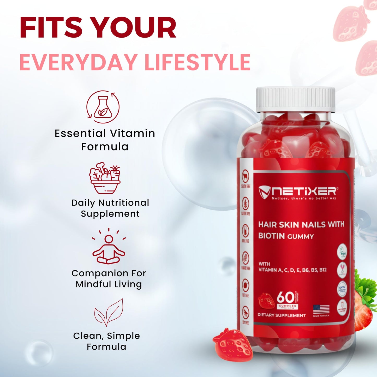 nETiXER Biotin Gummies 60 Count