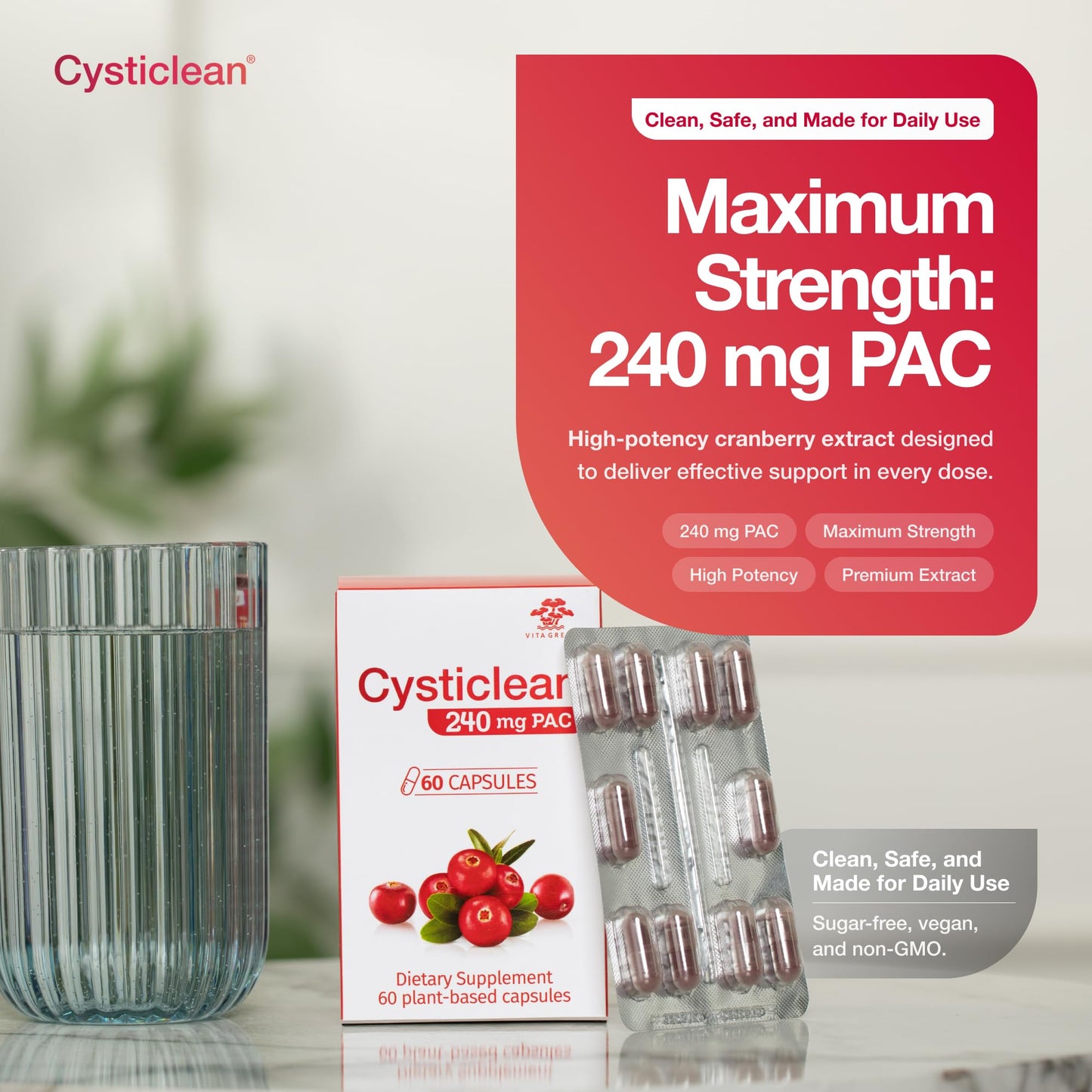 Cysticlean Cranberry PAC Capsules, 60 Count