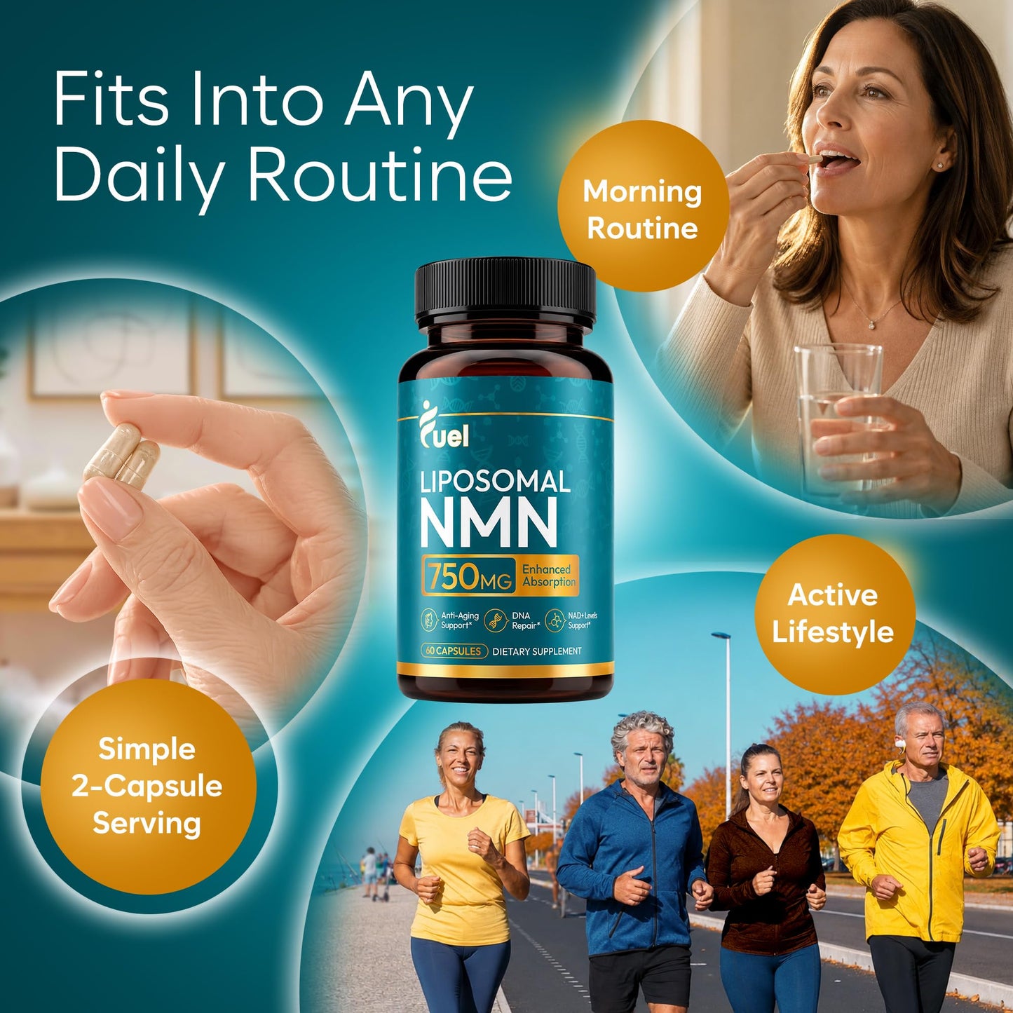 Fuel Liposomal NMN 750mg per Serving (500mg NMN + 250mg TMG) Capsules 60 Count