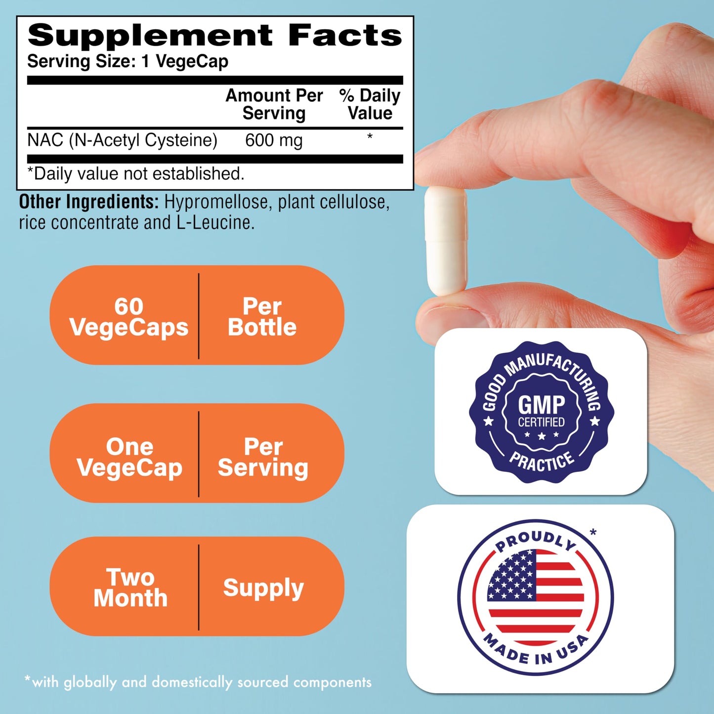 Health Thru Nutrition NAC N-Acetyl-Cysteine 600mg Capsules, 60 Capsules