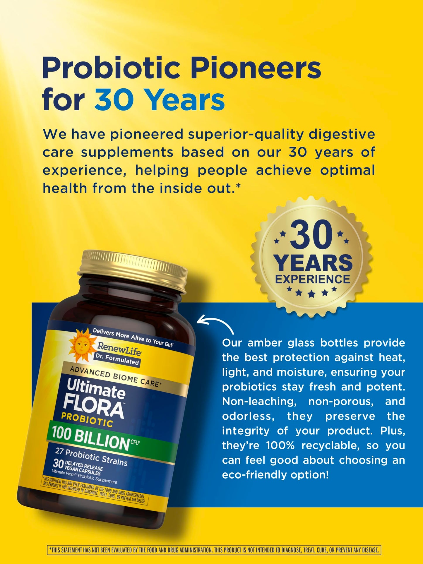 Renew Life Ultimate Flora Probiotics 100 Billion CFU Delayed Release Vegan Capsules, 30 Count