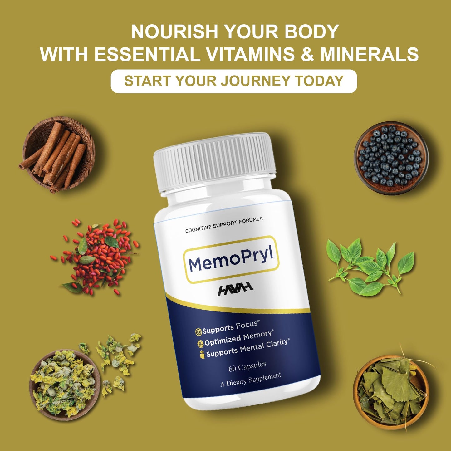 Havah Memopryl Advanced Health and Wellness Nootropic Supplement Capsule, 180 Capsules