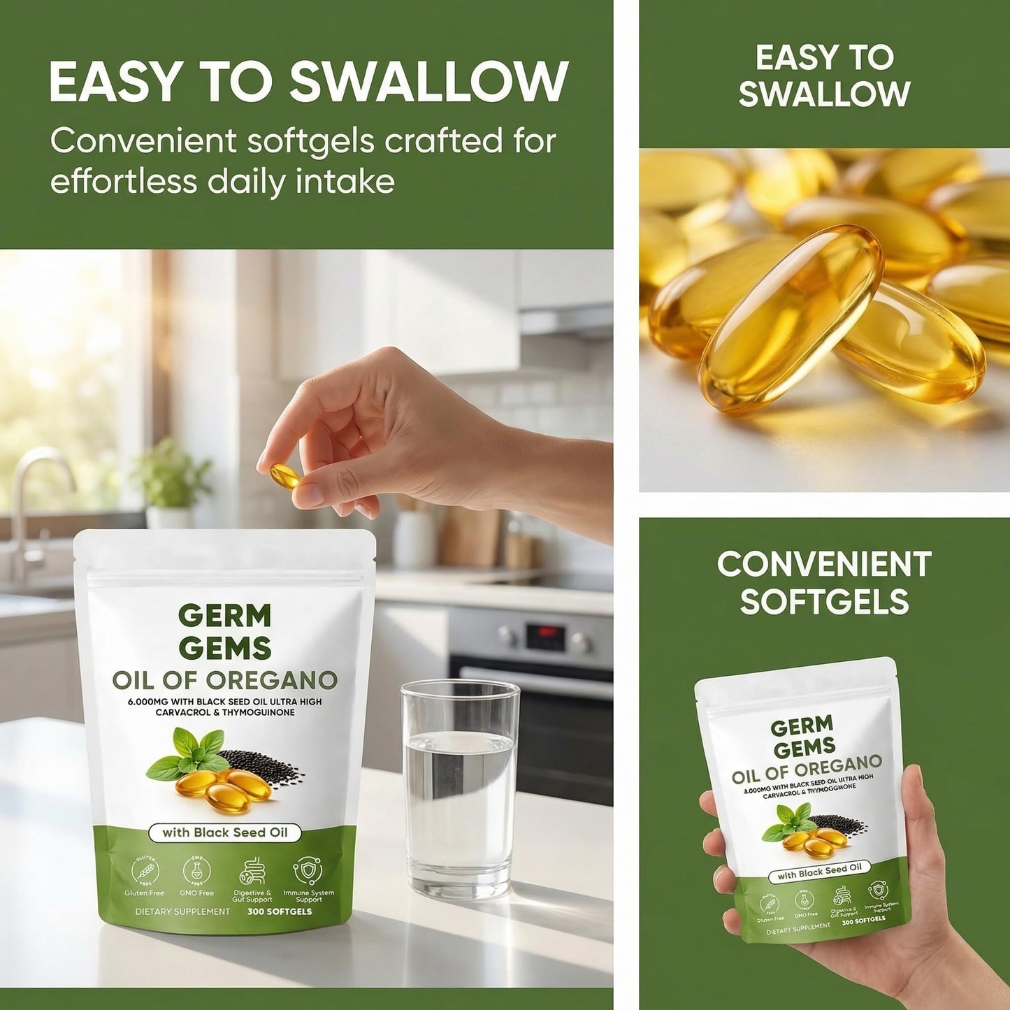 Jqewlg Germ Gems Oil of Oregano Softgels 300 Softgels