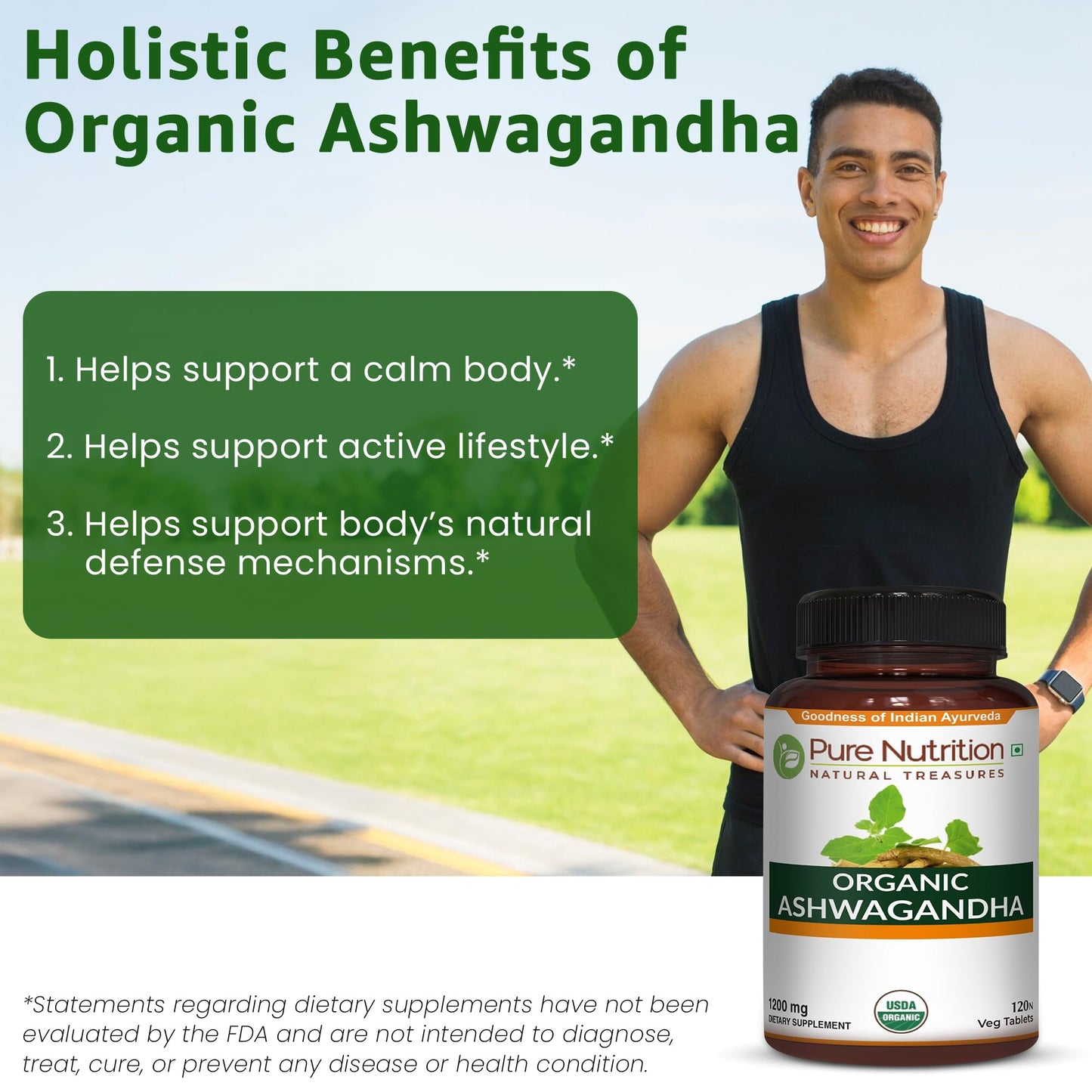 Pure Nutrition Natural Treasures Organic Ashwagandha Tablets 600mg, 120 Tablets