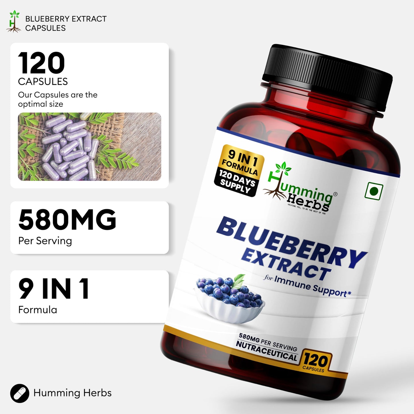 Humming Herbs Blueberry & Bilberry Extract Capsules, 120 Count