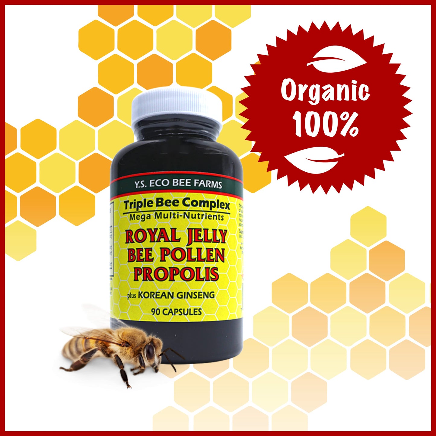 Worldwide Nutrition Triple Bee Complex Royal Jelly, Bee Pollen & Propolis with Korean Ginseng Capsule 90 Count