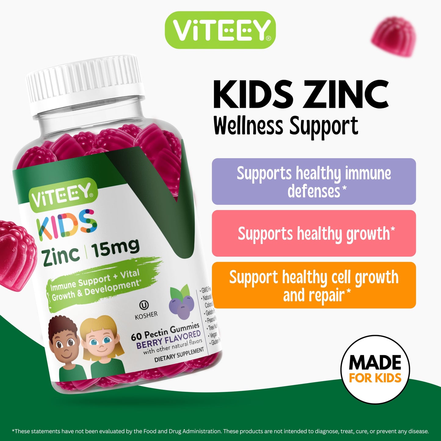 Viteey Zinc for Kids Gummies 60 Count
