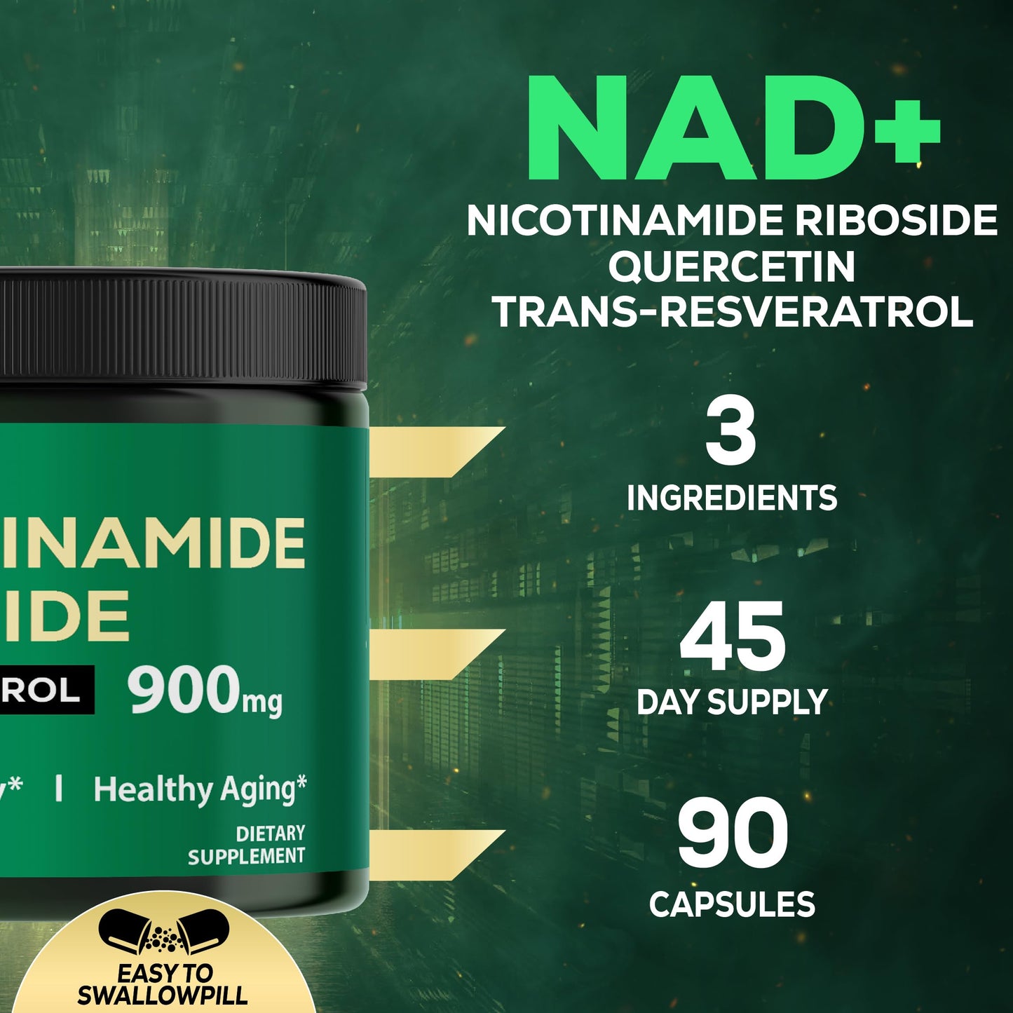 Satoomi NAD Supplement with Liposomal Nicotinamide Riboside 900 mg NR, Resveratrol, Quercetin Capsules, 90 Count