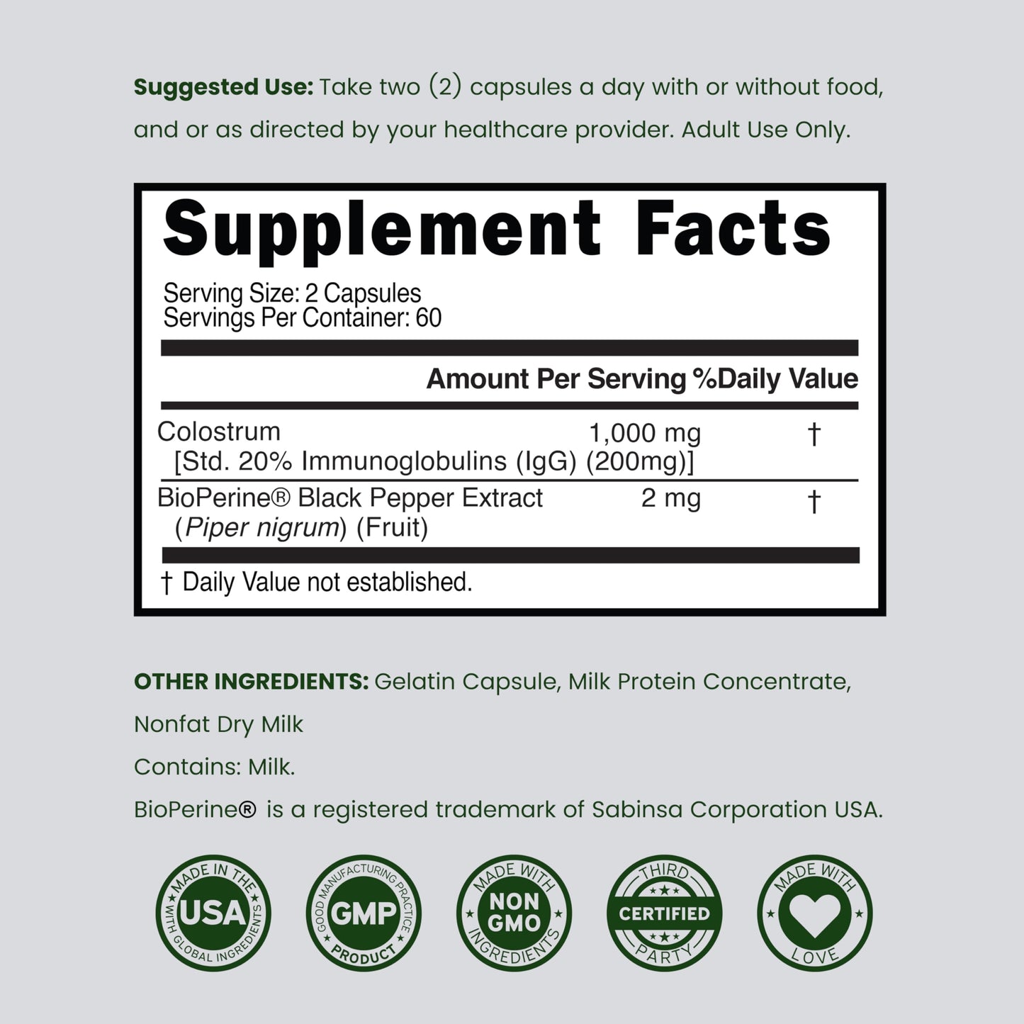 DORADO NUTRITION Colostrum Supplement Capsules 120 Count