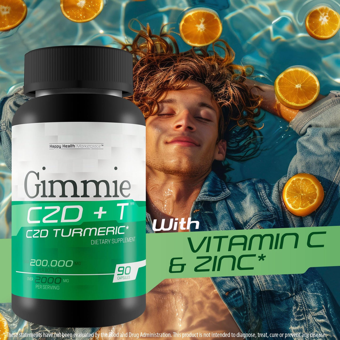 Happy Health Marketplace Gimmie CZD + T - Our Best CDZ Supplement Vitamin C D and Zinc Plus Magnesium Turmeric and More Capsule 90 Count