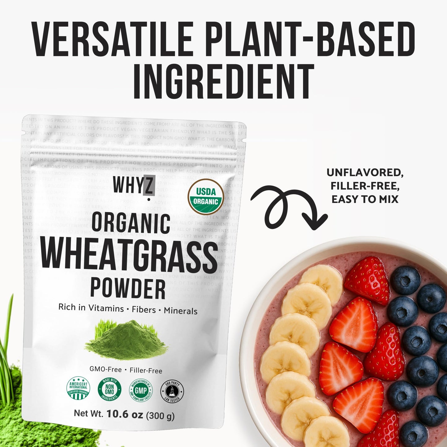 WHYZ Organic Wheat Grass Powder 10.6 Ounce